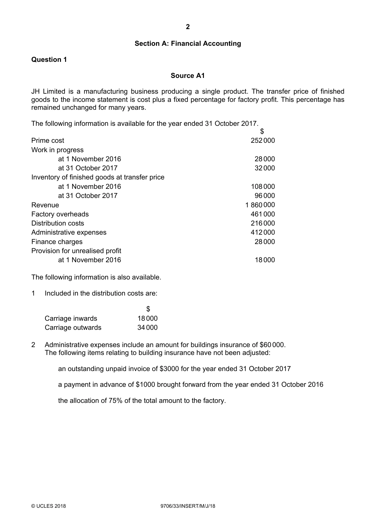Cambridge A Level Accounting 9706 2018 May/June Paper 3 · Variant 3 question paper, page 2 of 16