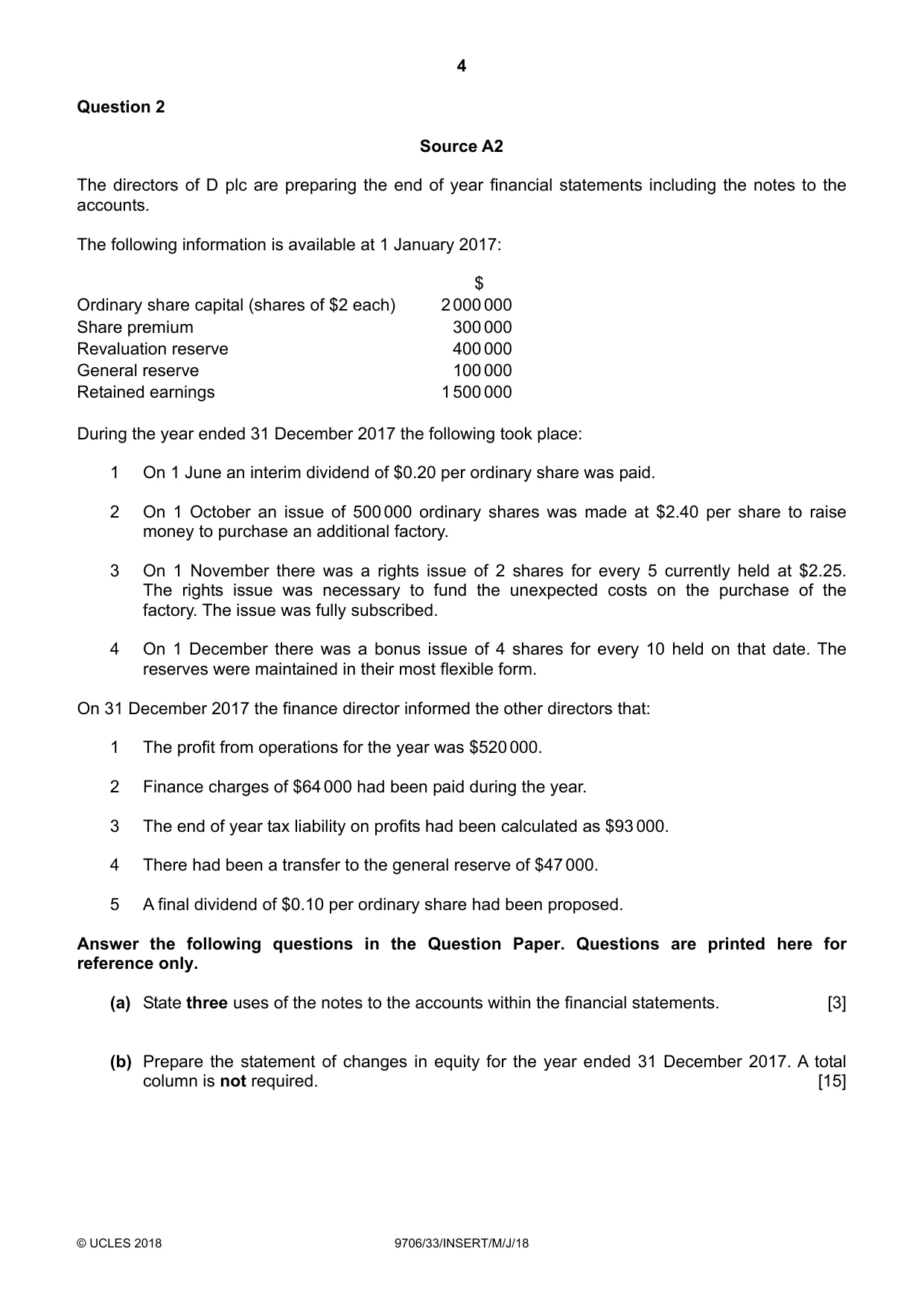 Cambridge A Level Accounting 9706 2018 May/June Paper 3 · Variant 3 question paper, page 4 of 16