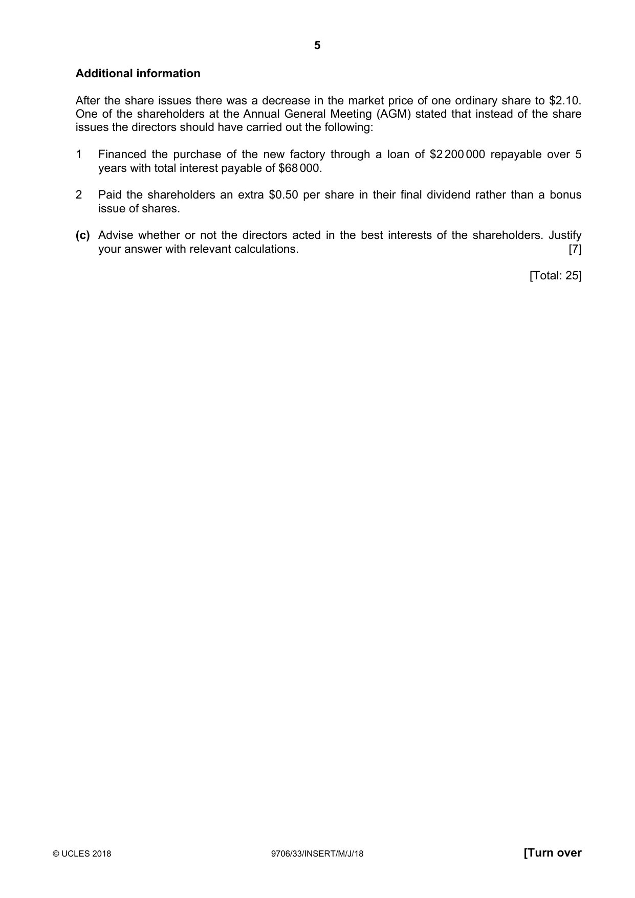 Cambridge A Level Accounting 9706 2018 May/June Paper 3 · Variant 3 question paper, page 5 of 16