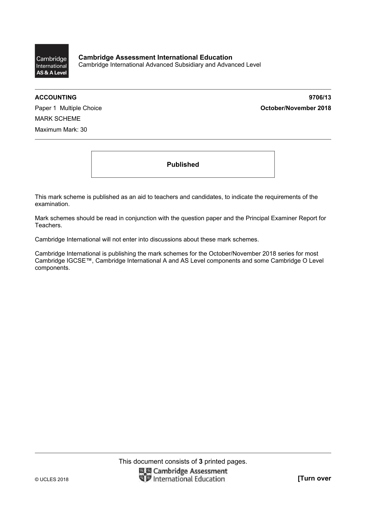 Mark scheme, page 1 of 3