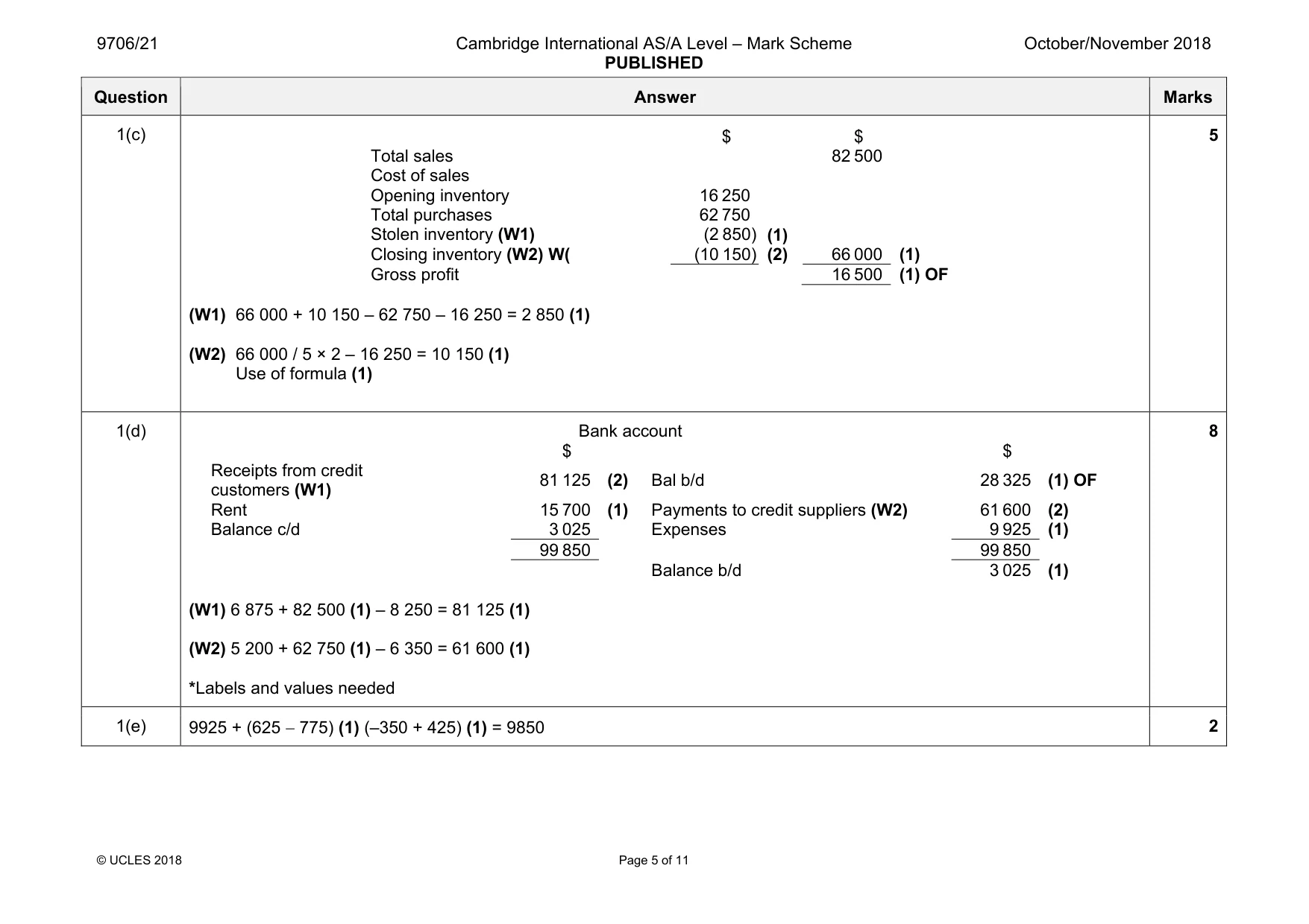 Mark scheme, page 5 of 11
