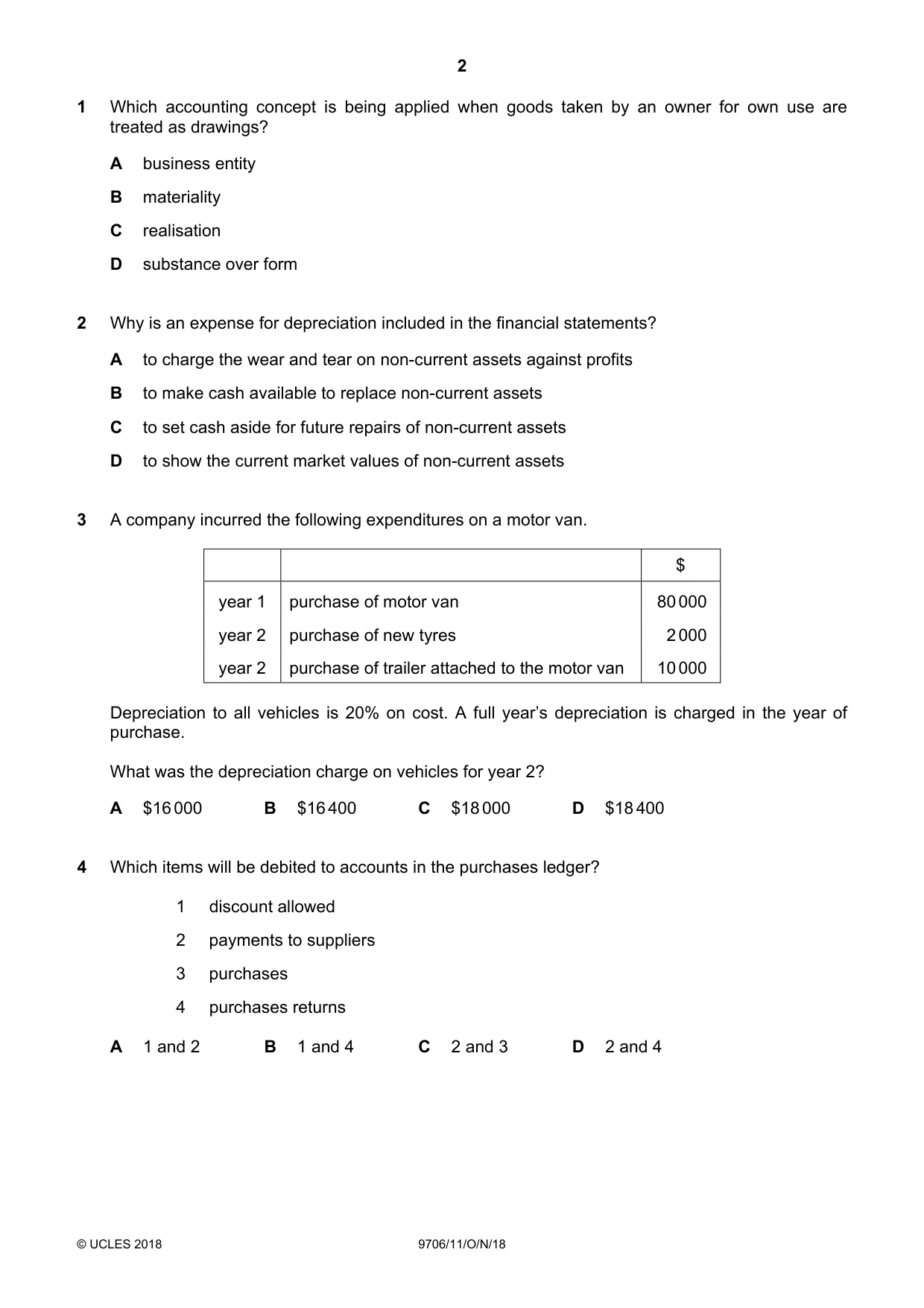 Cambridge A Level Accounting 9706 2018 Oct/Nov Paper 1 · Variant 1 question paper, page 2 of 12
