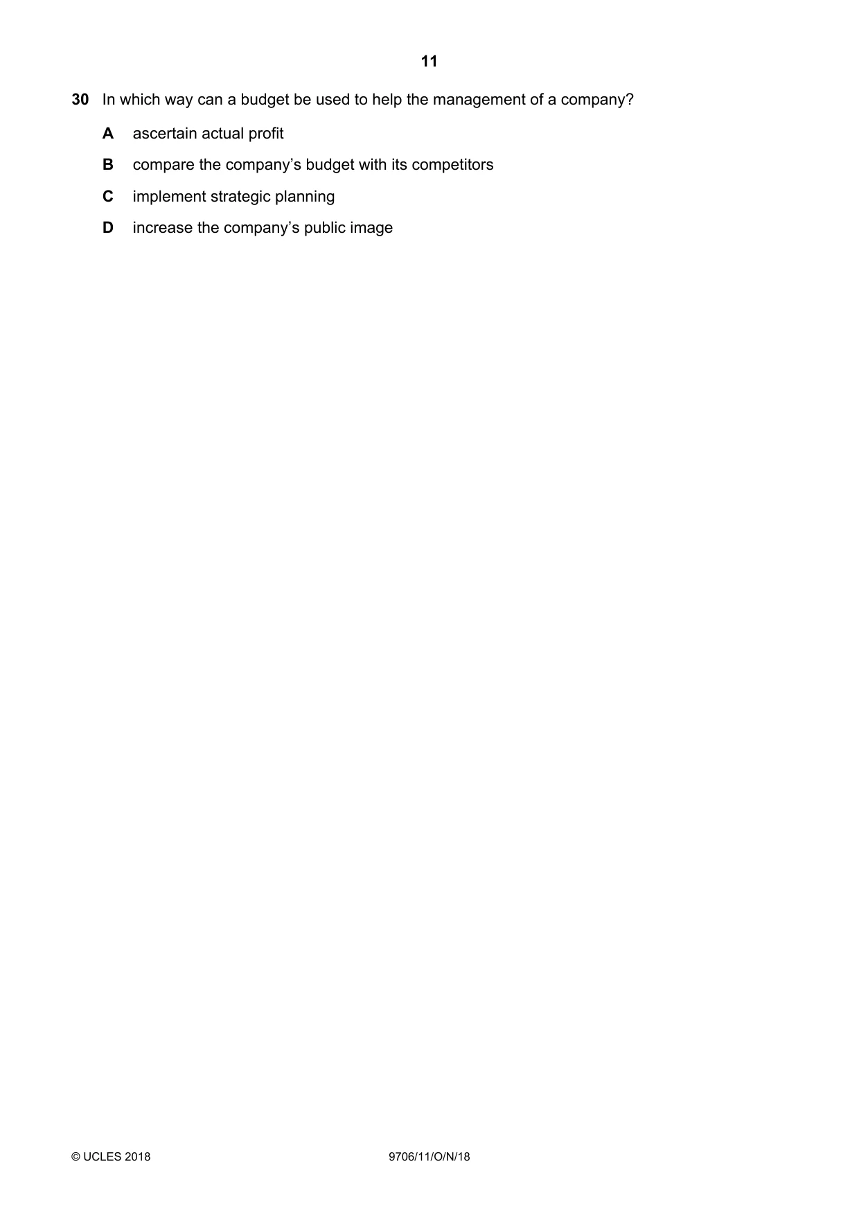 Cambridge A Level Accounting 9706 2018 Oct/Nov Paper 1 · Variant 1 question paper, page 11 of 12