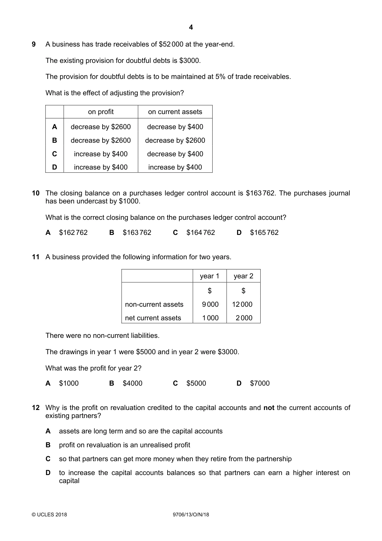 Cambridge A Level Accounting 9706 2018 Oct/Nov Paper 1 · Variant 3 question paper, page 4 of 12