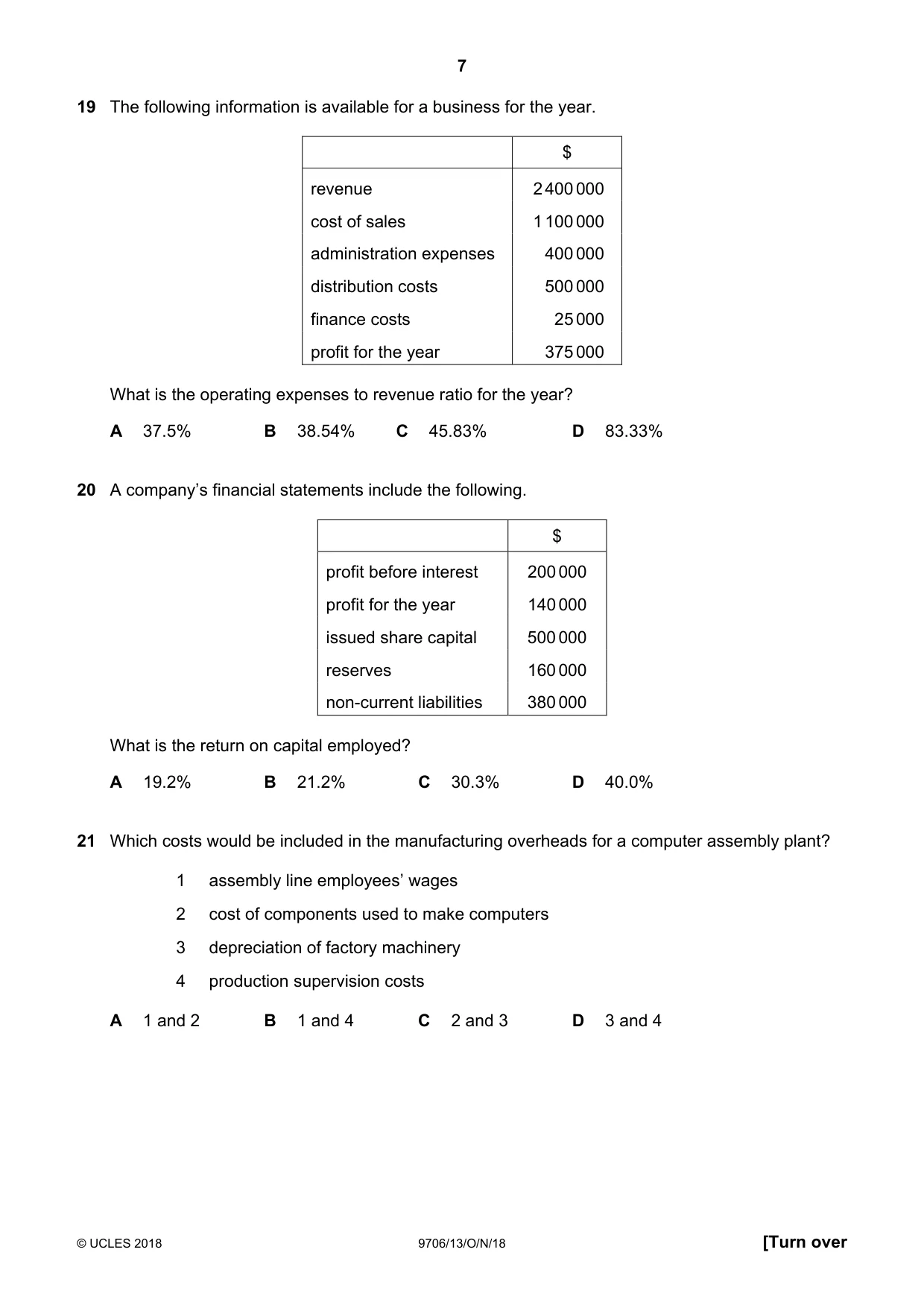 Cambridge A Level Accounting 9706 2018 Oct/Nov Paper 1 · Variant 3 question paper, page 7 of 12