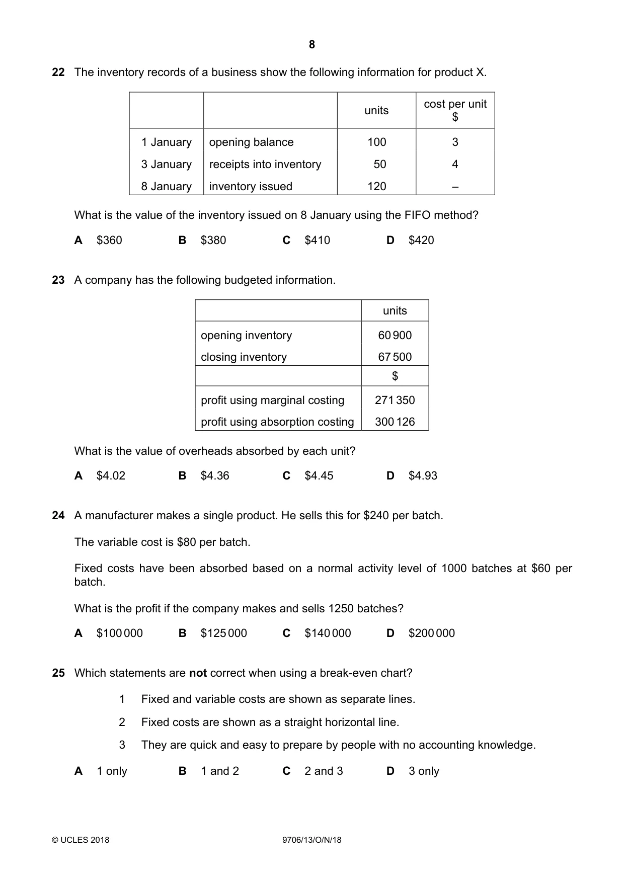 Cambridge A Level Accounting 9706 2018 Oct/Nov Paper 1 · Variant 3 question paper, page 8 of 12