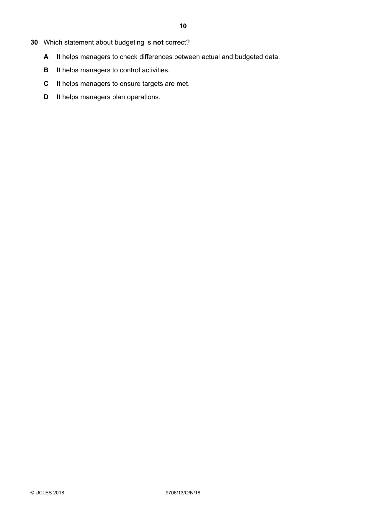 Cambridge A Level Accounting 9706 2018 Oct/Nov Paper 1 · Variant 3 question paper, page 10 of 12