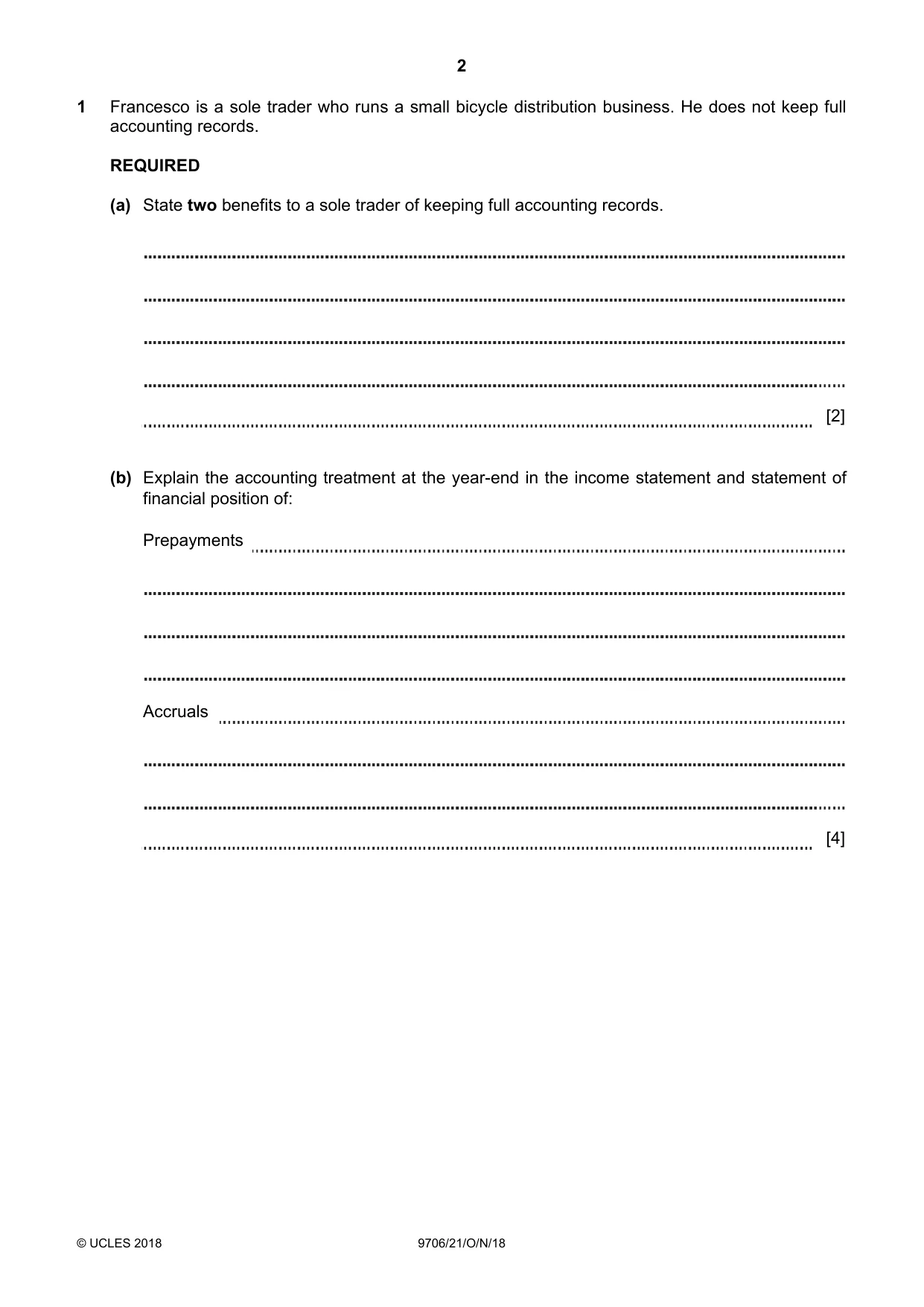 Cambridge A Level Accounting 9706 2018 Oct/Nov Paper 2 · Variant 1 question paper, page 2 of 20