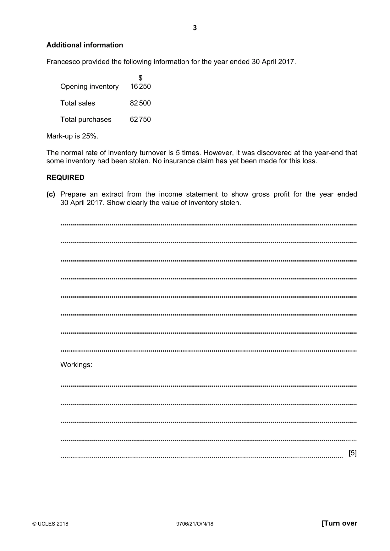 Cambridge A Level Accounting 9706 2018 Oct/Nov Paper 2 · Variant 1 question paper, page 3 of 20