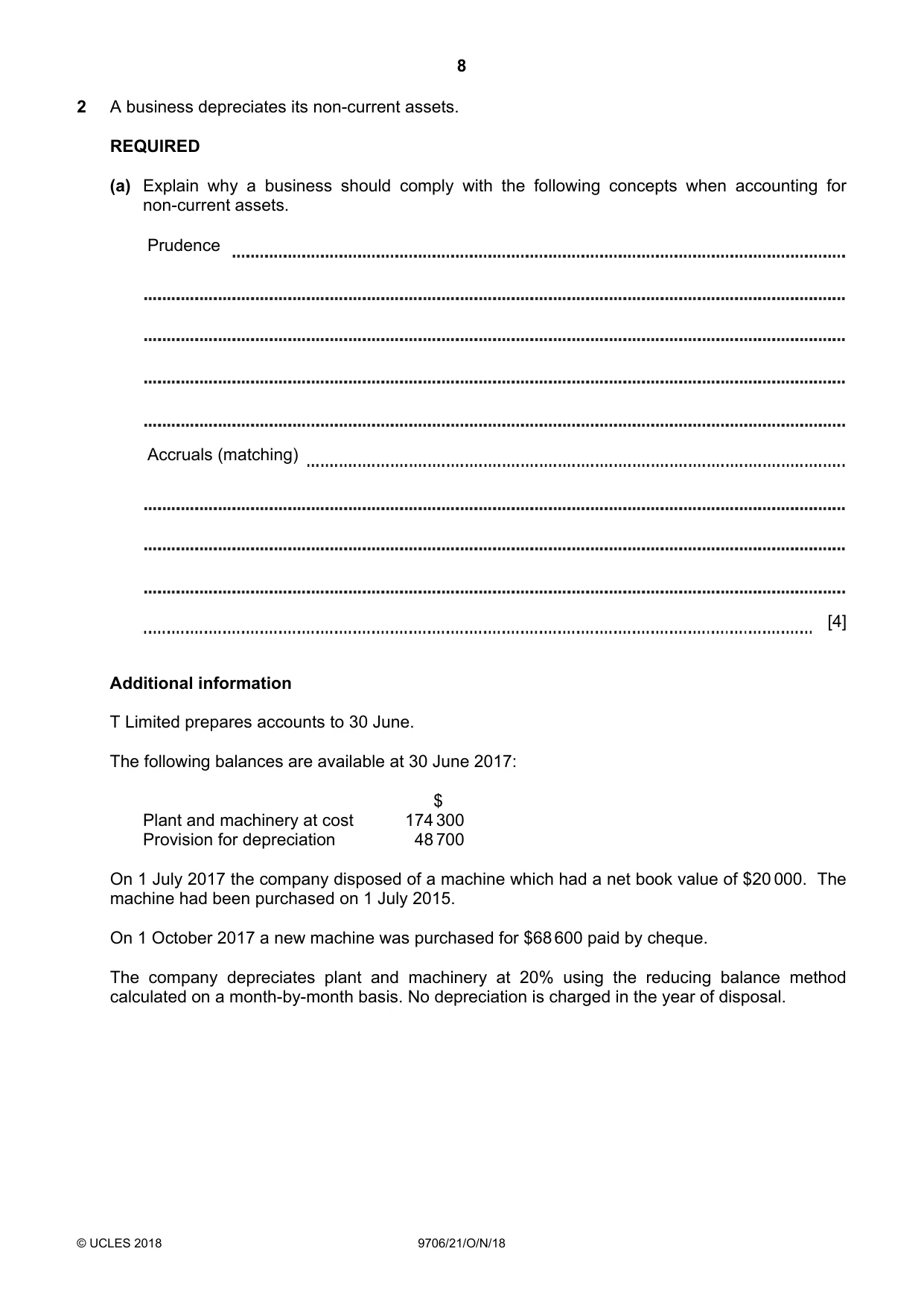Cambridge A Level Accounting 9706 2018 Oct/Nov Paper 2 · Variant 1 question paper, page 8 of 20