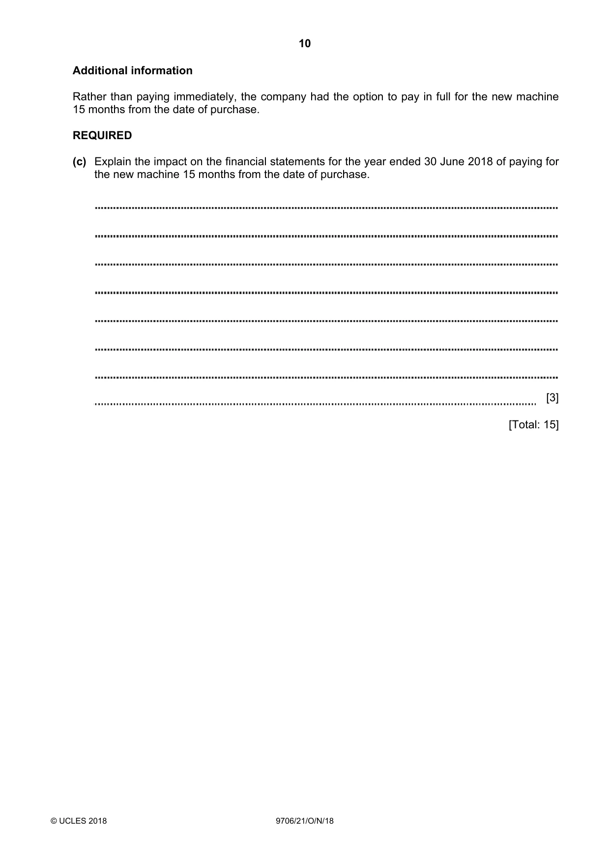Cambridge A Level Accounting 9706 2018 Oct/Nov Paper 2 · Variant 1 question paper, page 10 of 20