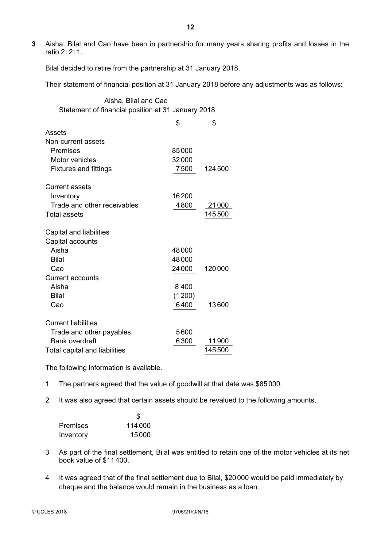 Cambridge A Level Accounting 9706 2018 Oct/Nov Paper 2 · Variant 1 question paper, page 12 of 20