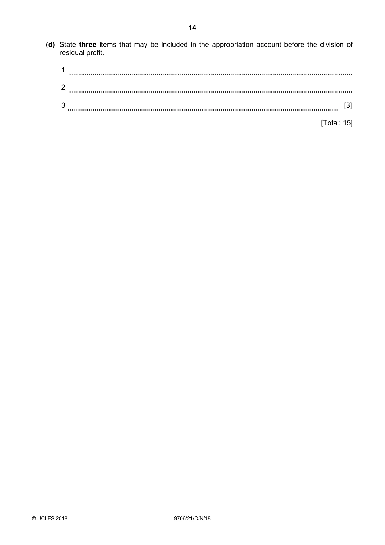 Cambridge A Level Accounting 9706 2018 Oct/Nov Paper 2 · Variant 1 question paper, page 14 of 20
