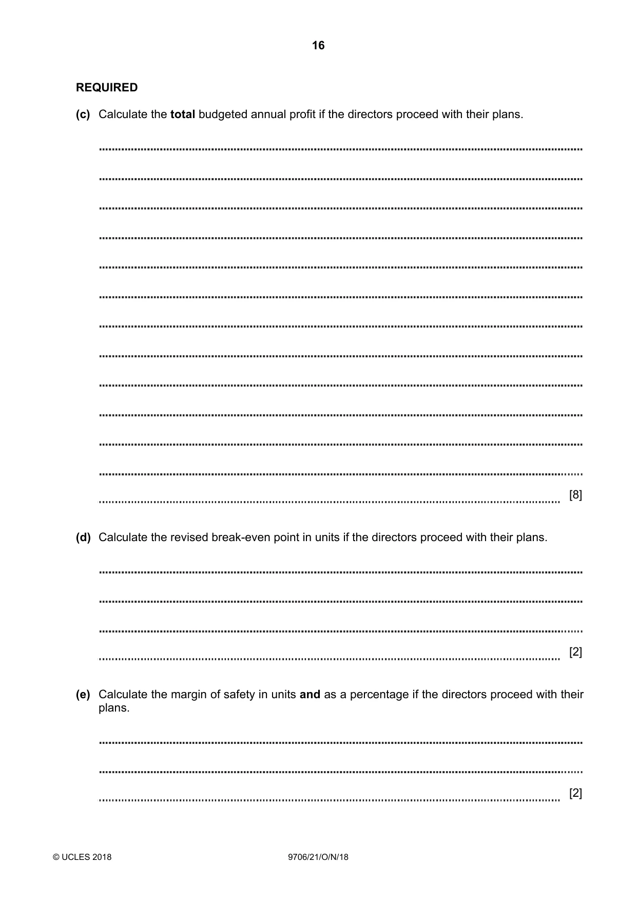 Cambridge A Level Accounting 9706 2018 Oct/Nov Paper 2 · Variant 1 question paper, page 16 of 20