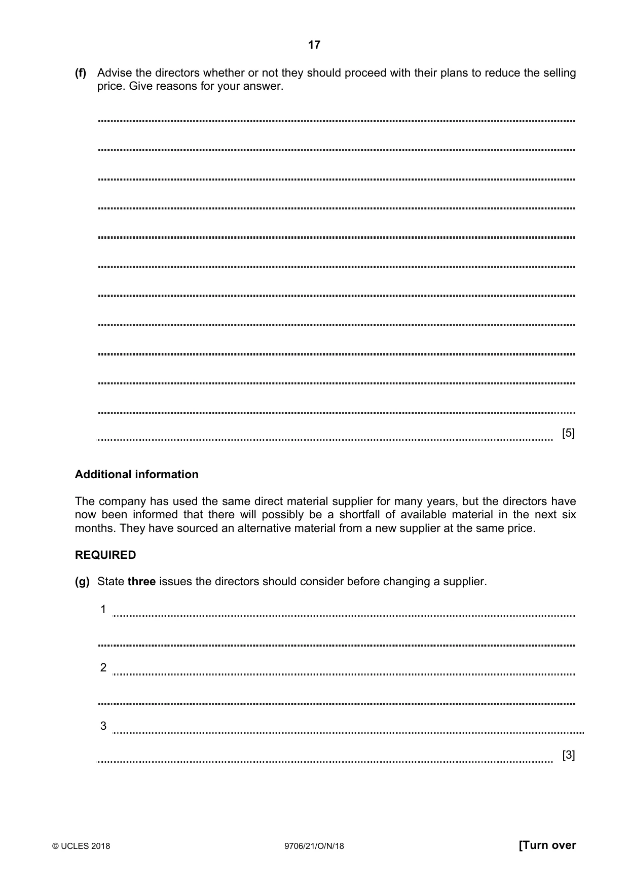 Cambridge A Level Accounting 9706 2018 Oct/Nov Paper 2 · Variant 1 question paper, page 17 of 20