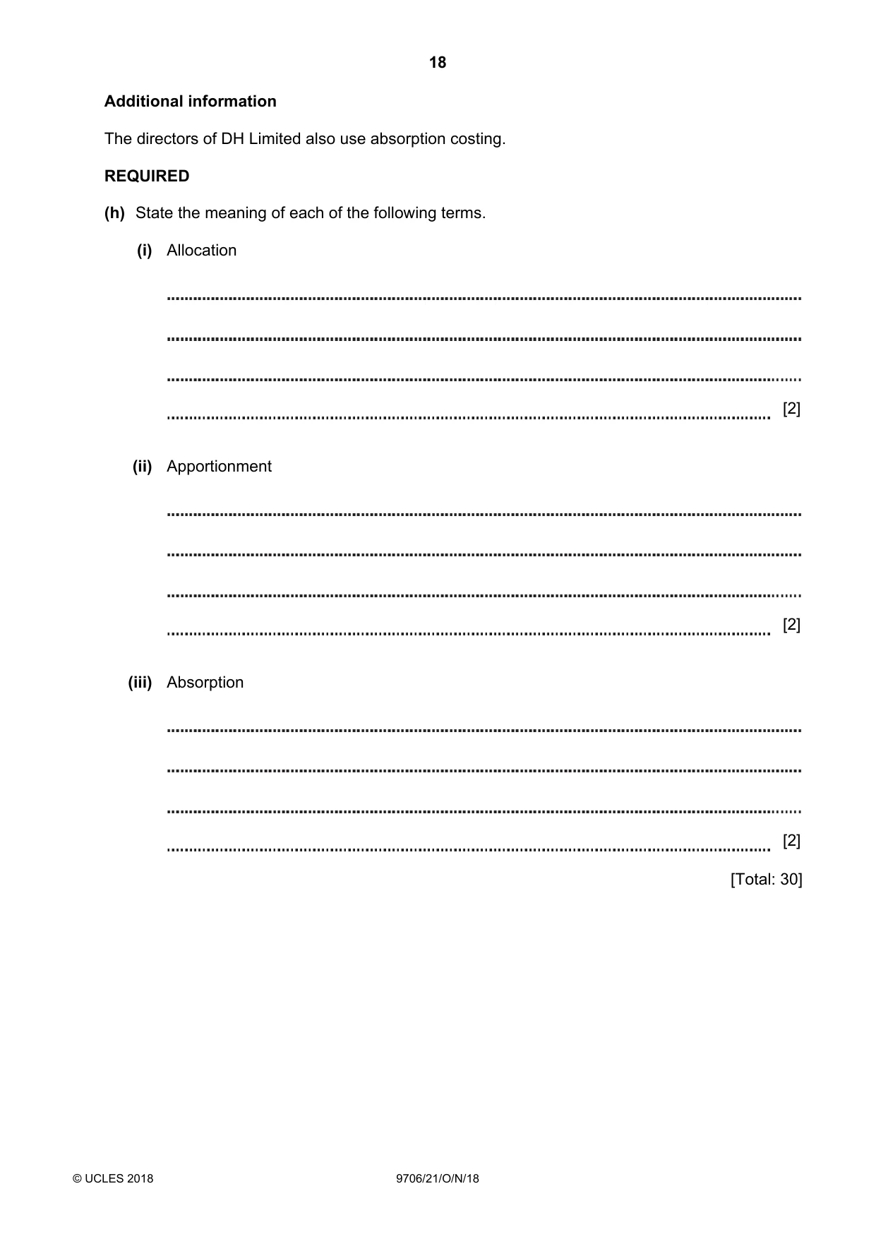 Cambridge A Level Accounting 9706 2018 Oct/Nov Paper 2 · Variant 1 question paper, page 18 of 20