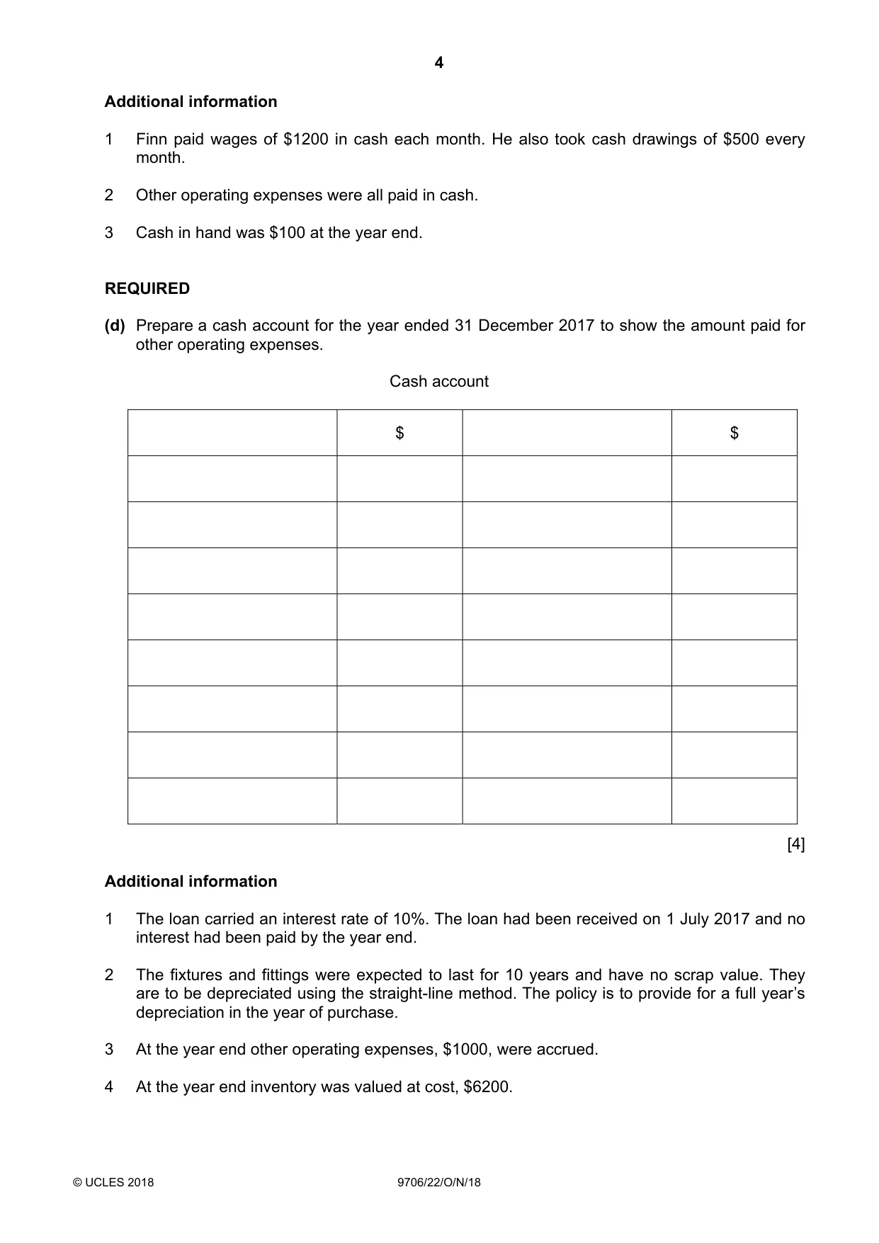 Cambridge A Level Accounting 9706 2018 Oct/Nov Paper 2 · Variant 2 question paper, page 4 of 20