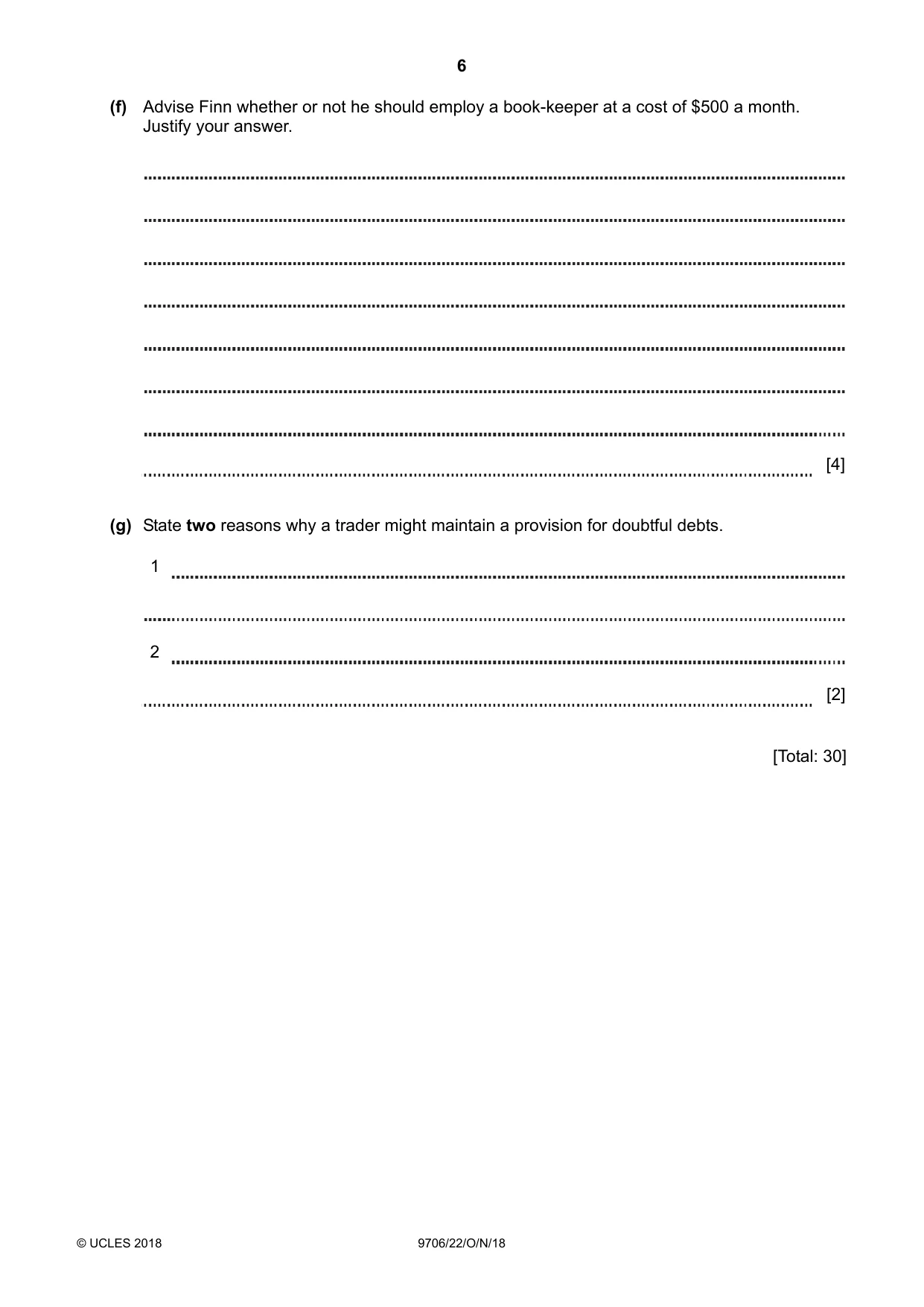 Cambridge A Level Accounting 9706 2018 Oct/Nov Paper 2 · Variant 2 question paper, page 6 of 20