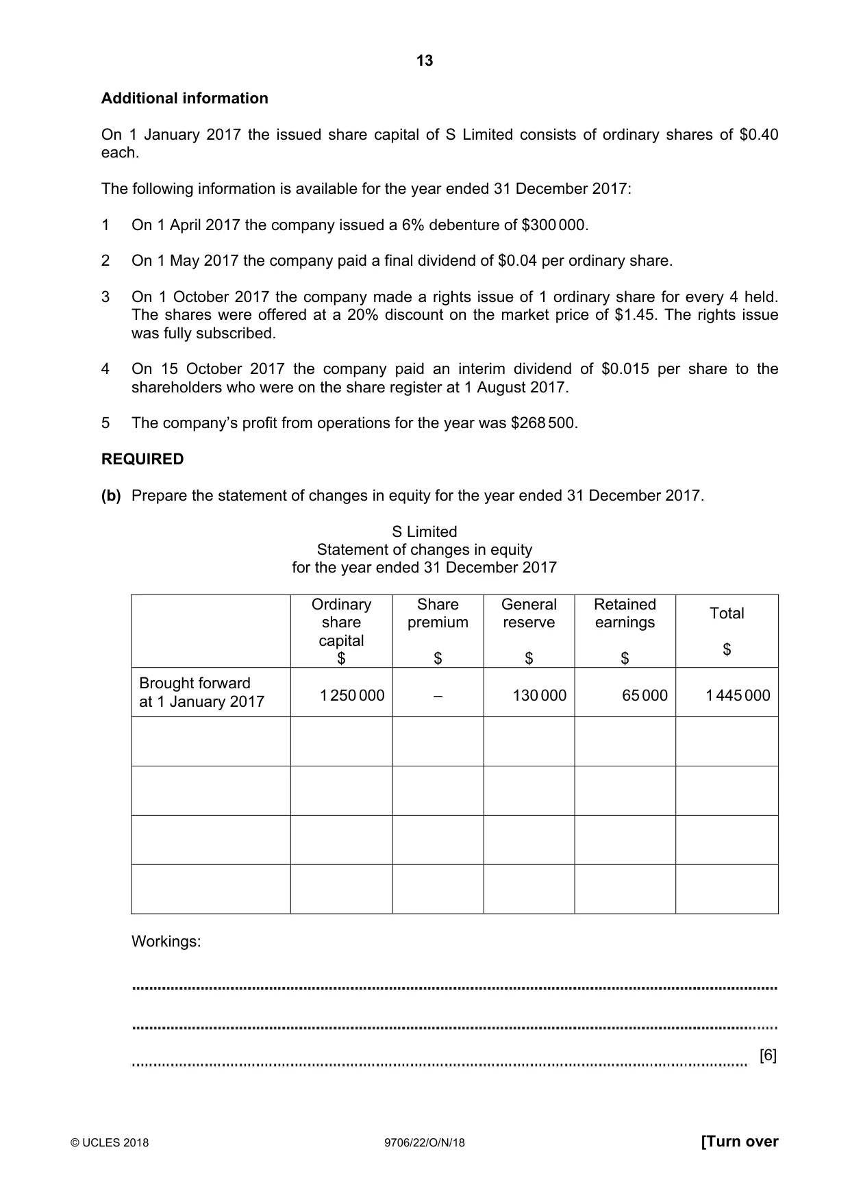 Cambridge A Level Accounting 9706 2018 Oct/Nov Paper 2 · Variant 2 question paper, page 13 of 20