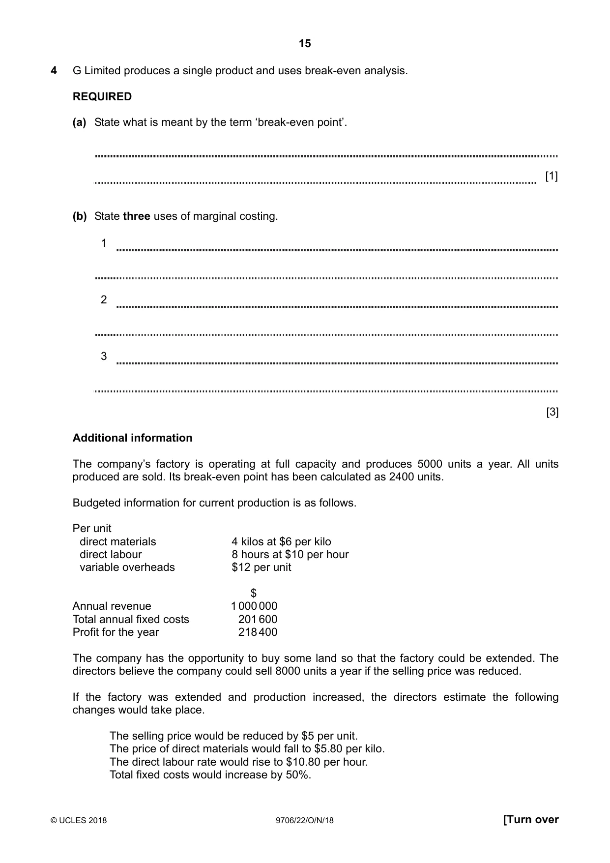 Cambridge A Level Accounting 9706 2018 Oct/Nov Paper 2 · Variant 2 question paper, page 15 of 20