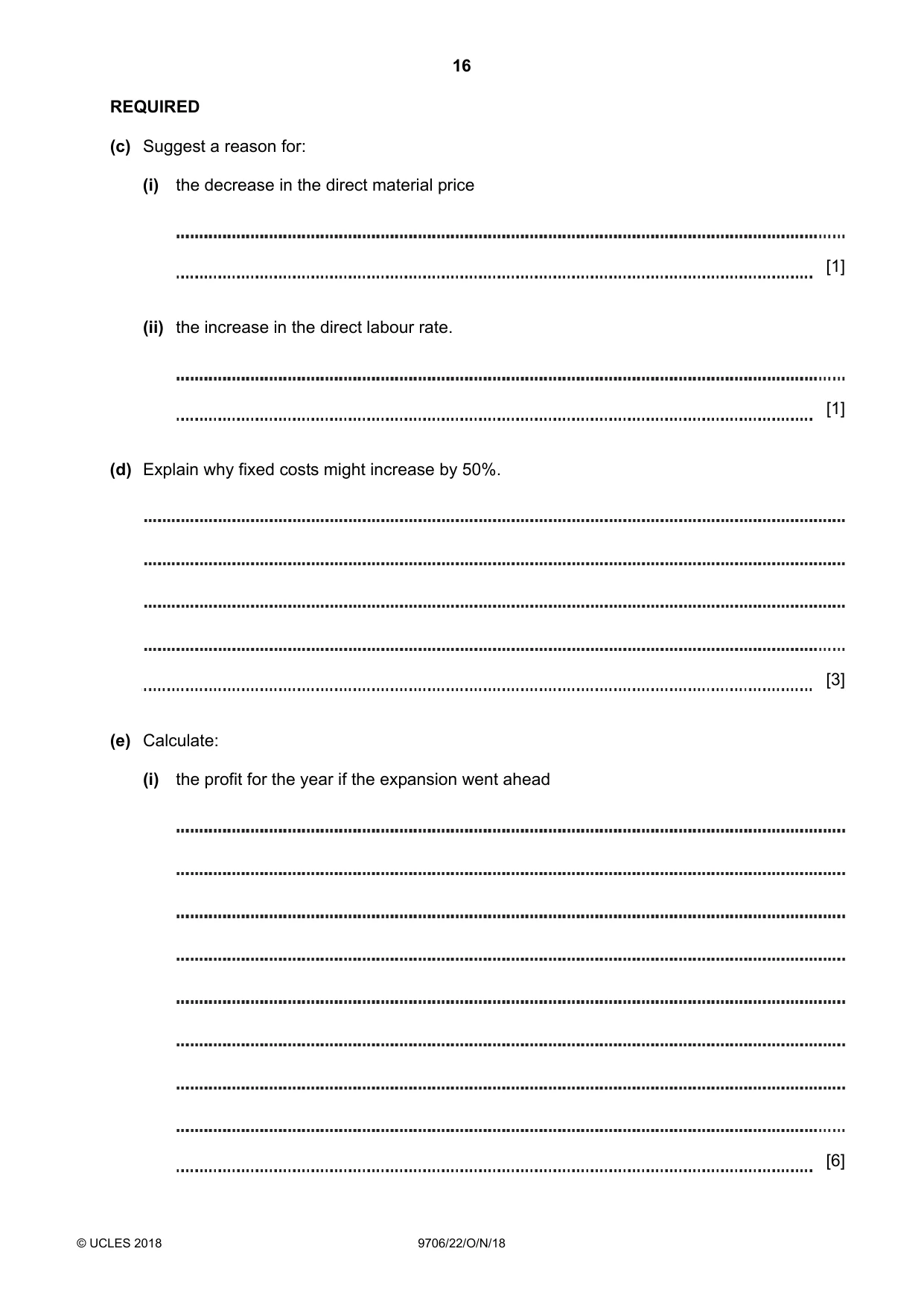 Cambridge A Level Accounting 9706 2018 Oct/Nov Paper 2 · Variant 2 question paper, page 16 of 20
