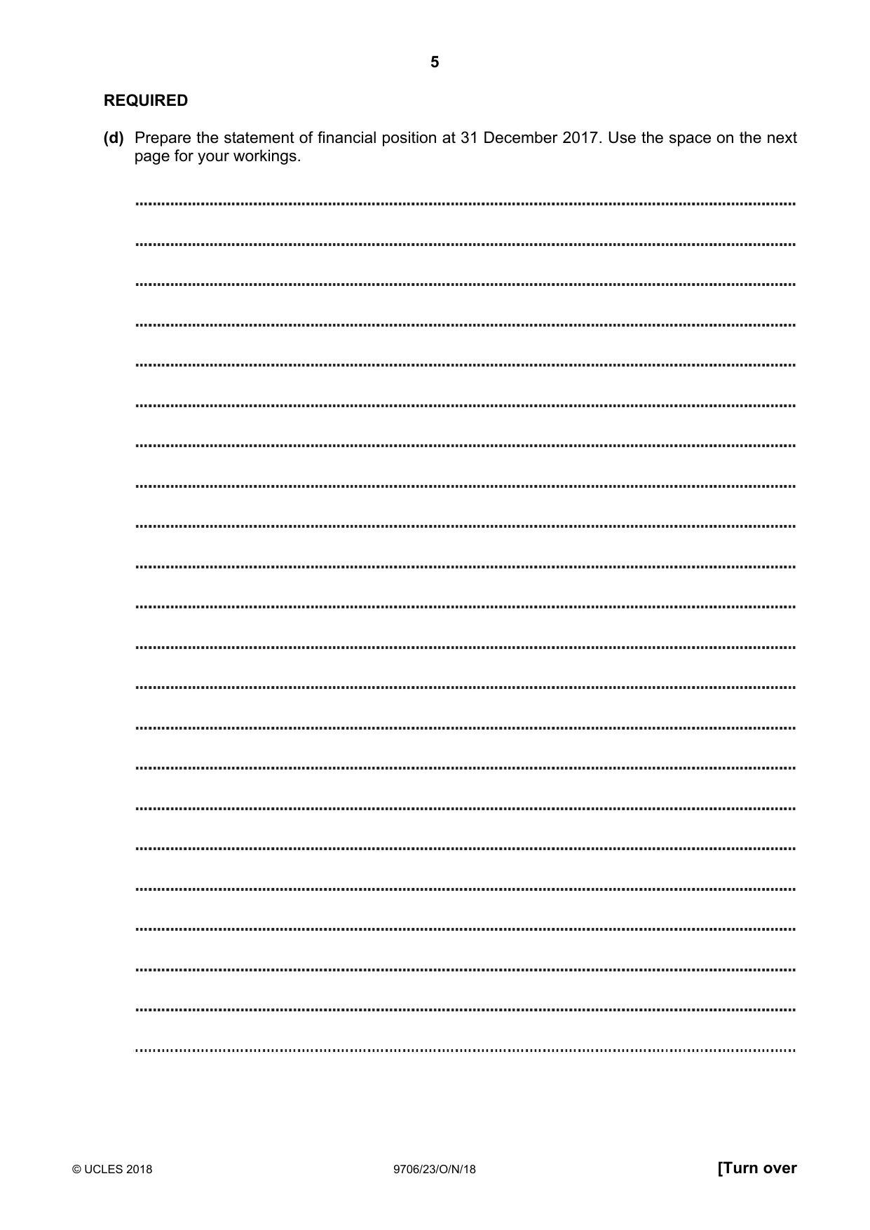 Cambridge A Level Accounting 9706 2018 Oct/Nov Paper 2 · Variant 3 question paper, page 5 of 20
