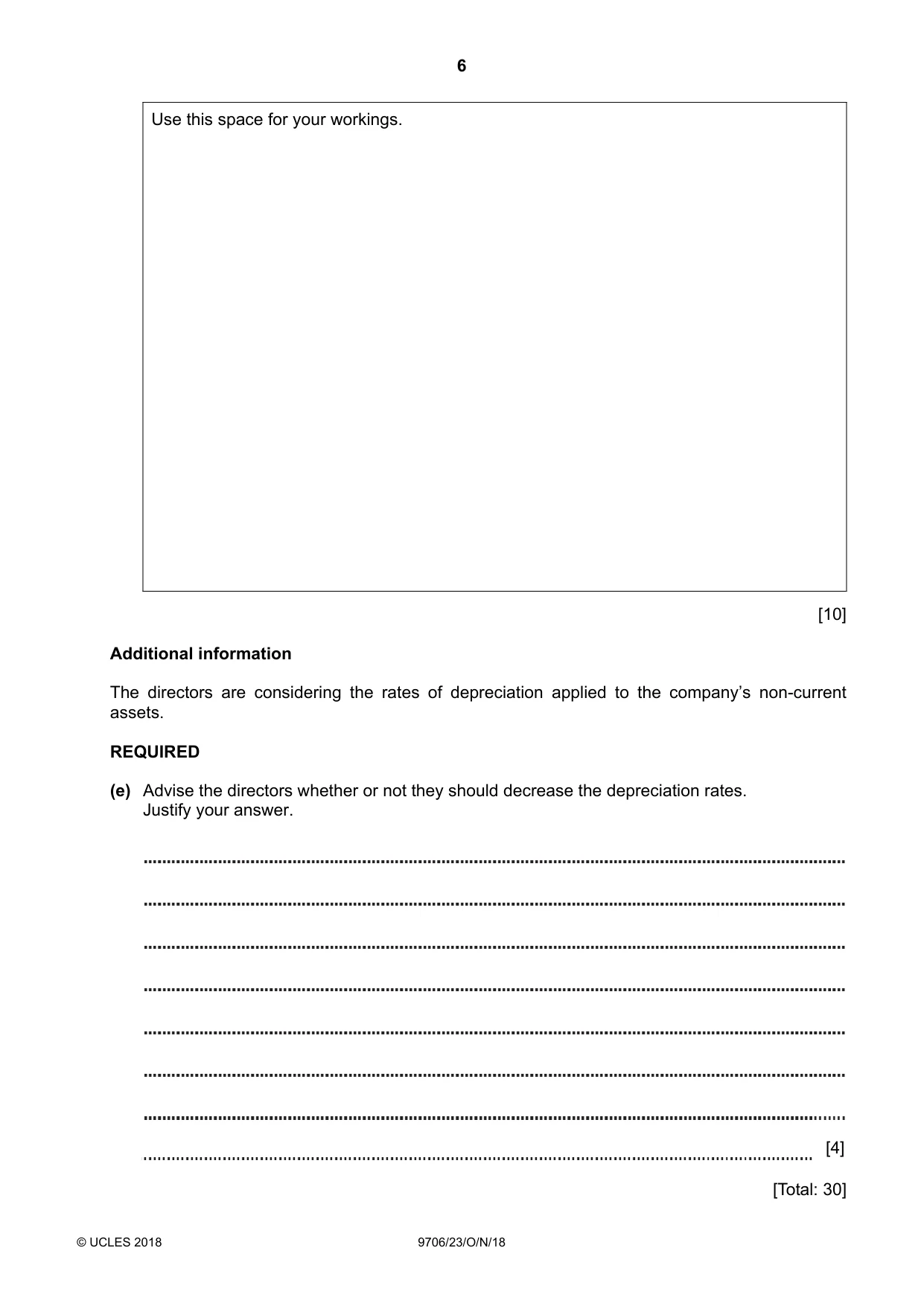 Cambridge A Level Accounting 9706 2018 Oct/Nov Paper 2 · Variant 3 question paper, page 6 of 20