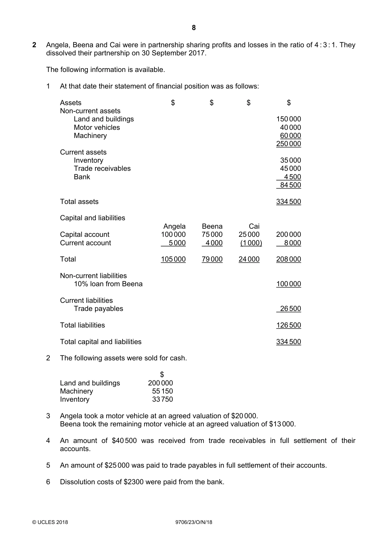 Cambridge A Level Accounting 9706 2018 Oct/Nov Paper 2 · Variant 3 question paper, page 8 of 20