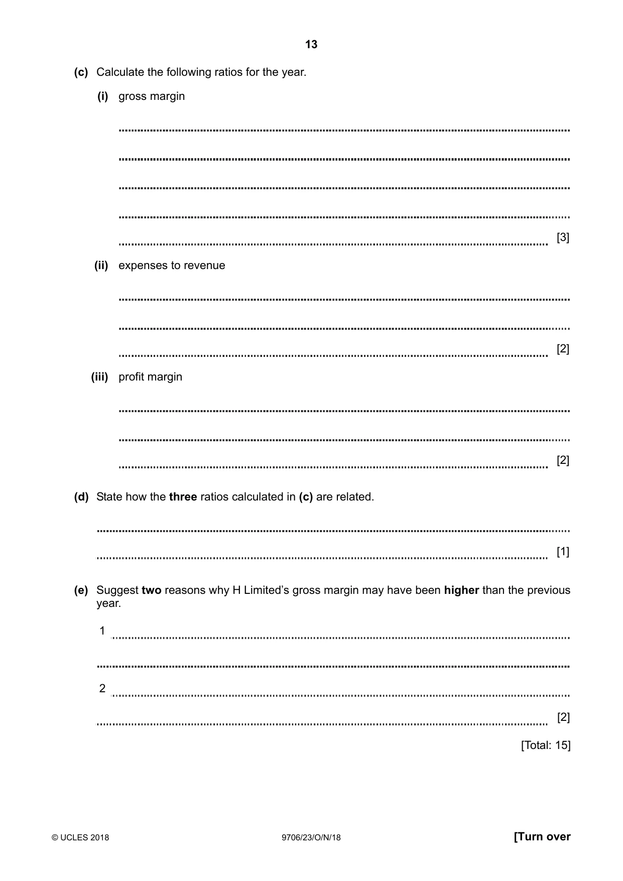 Cambridge A Level Accounting 9706 2018 Oct/Nov Paper 2 · Variant 3 question paper, page 13 of 20
