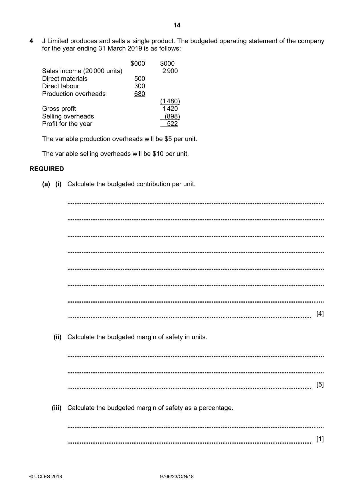 Cambridge A Level Accounting 9706 2018 Oct/Nov Paper 2 · Variant 3 question paper, page 14 of 20