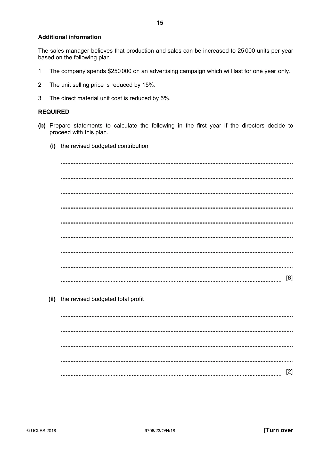 Cambridge A Level Accounting 9706 2018 Oct/Nov Paper 2 · Variant 3 question paper, page 15 of 20