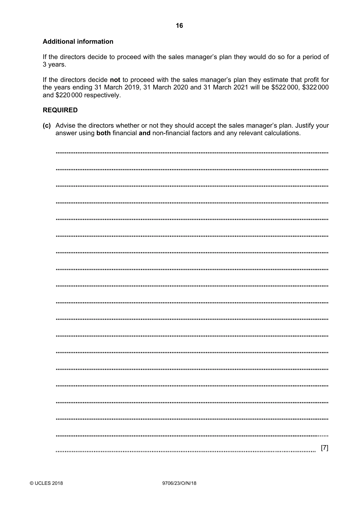 Cambridge A Level Accounting 9706 2018 Oct/Nov Paper 2 · Variant 3 question paper, page 16 of 20