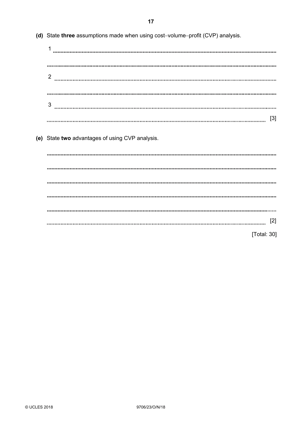 Cambridge A Level Accounting 9706 2018 Oct/Nov Paper 2 · Variant 3 question paper, page 17 of 20