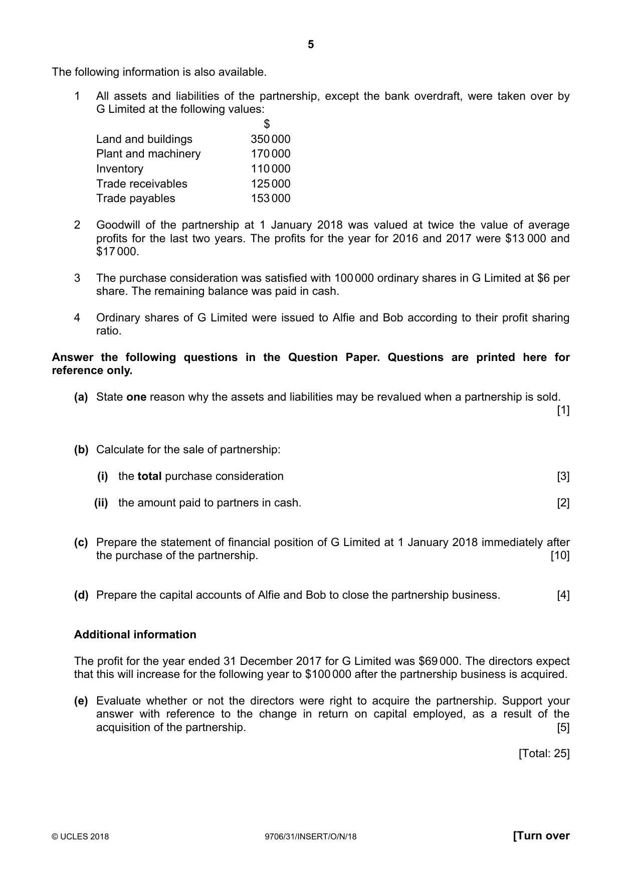 Cambridge A Level Accounting 9706 2018 Oct/Nov Paper 3 · Variant 1 question paper, page 5 of 12