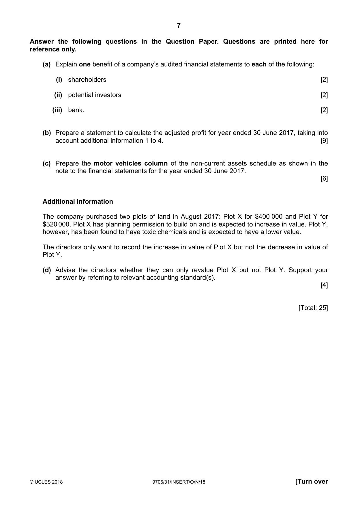 Cambridge A Level Accounting 9706 2018 Oct/Nov Paper 3 · Variant 1 question paper, page 7 of 12