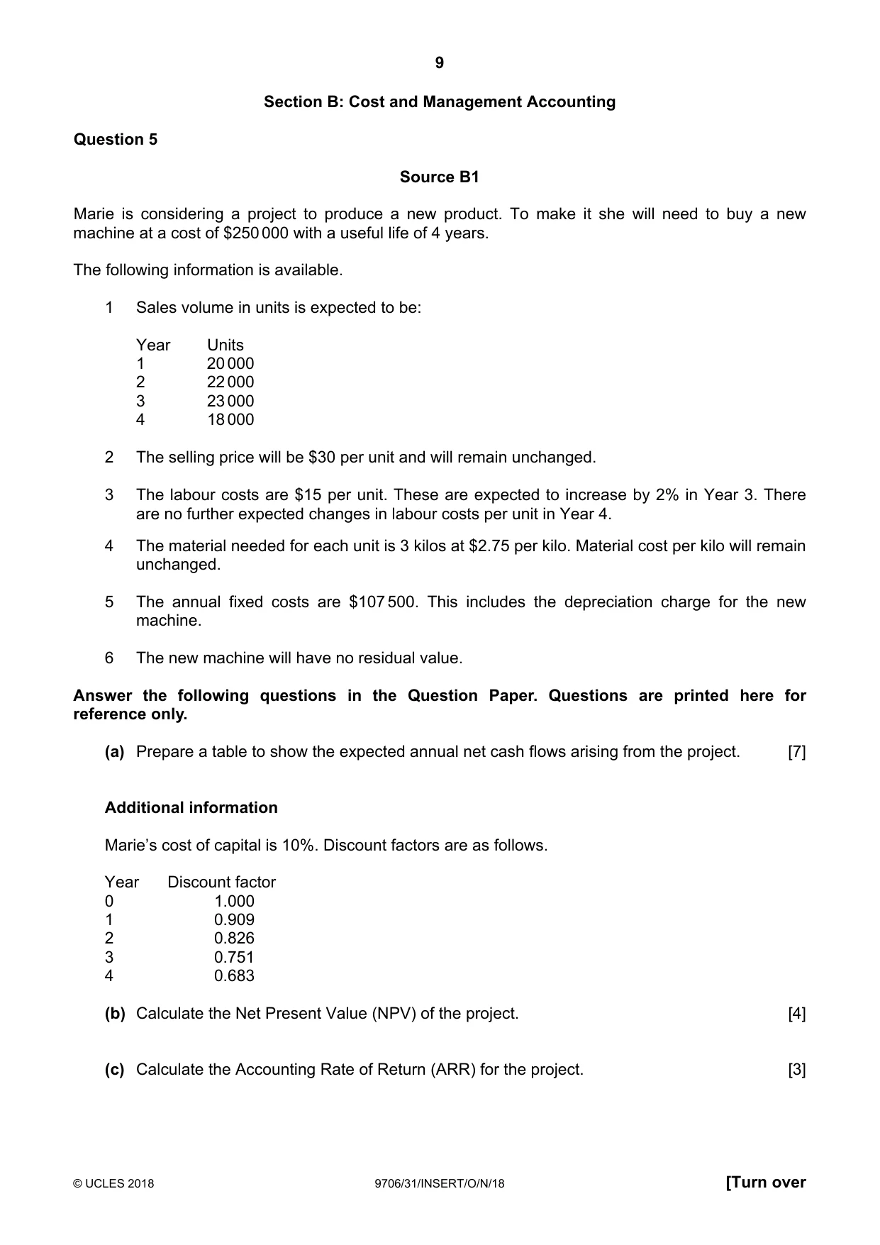Cambridge A Level Accounting 9706 2018 Oct/Nov Paper 3 · Variant 1 question paper, page 9 of 12