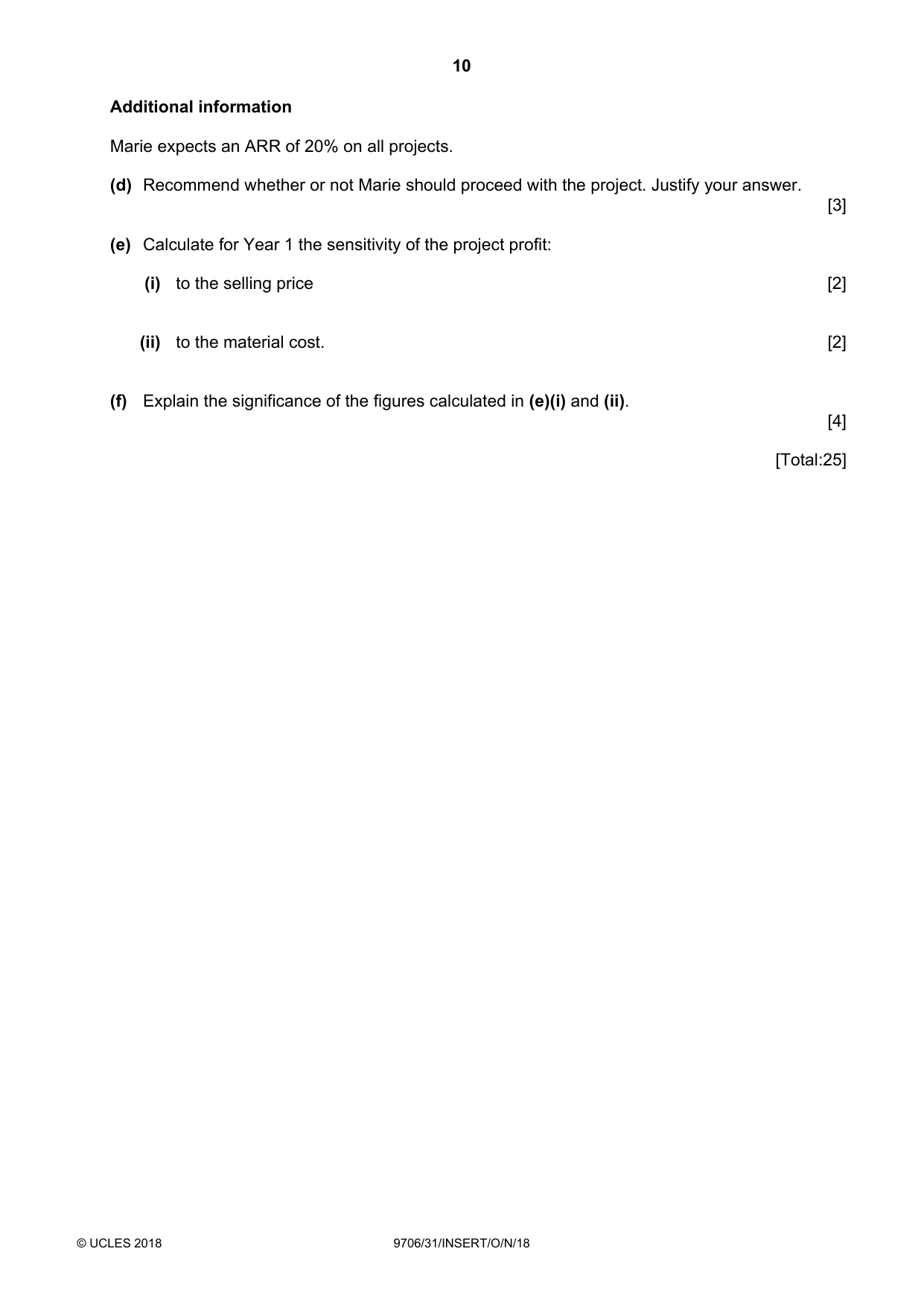 Cambridge A Level Accounting 9706 2018 Oct/Nov Paper 3 · Variant 1 question paper, page 10 of 12