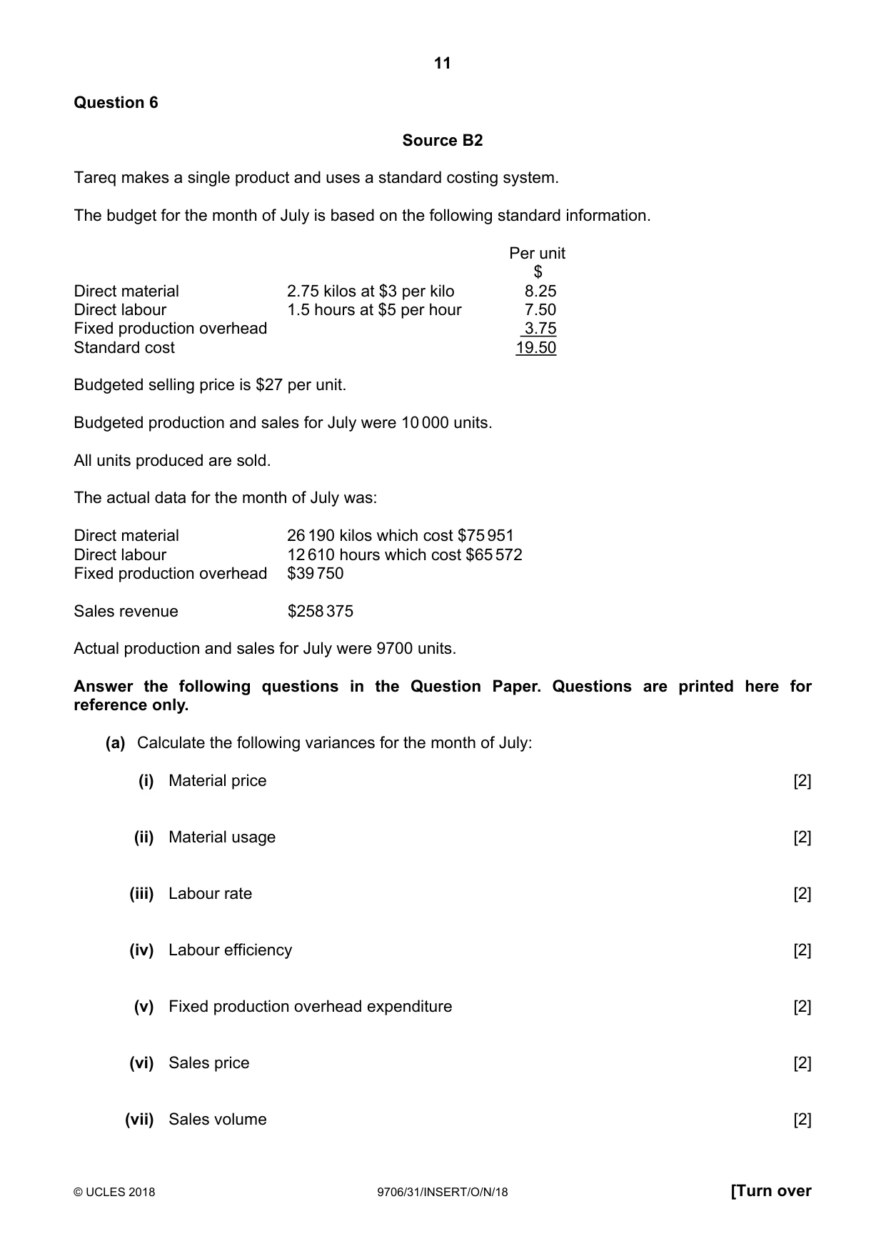 Cambridge A Level Accounting 9706 2018 Oct/Nov Paper 3 · Variant 1 question paper, page 11 of 12