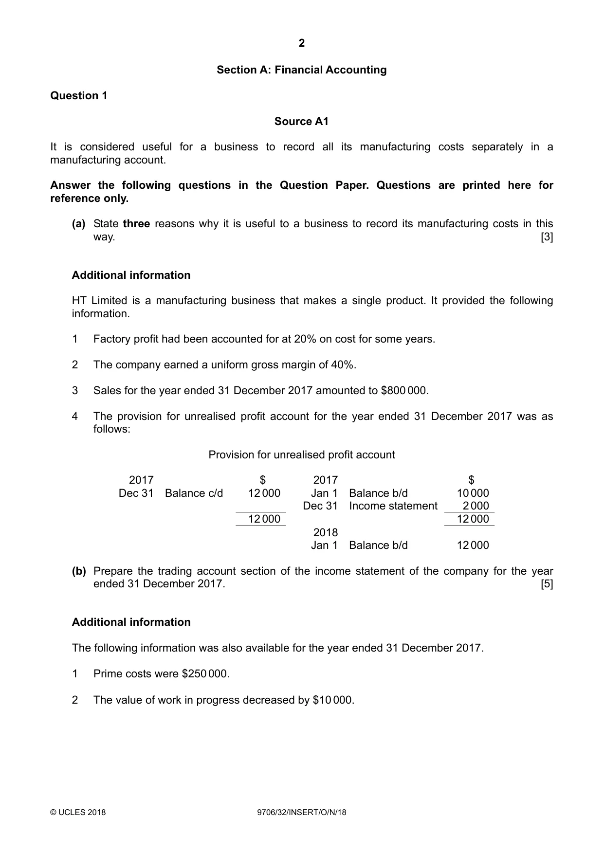 Cambridge A Level Accounting 9706 2018 Oct/Nov Paper 3 · Variant 2 question paper, page 2 of 12