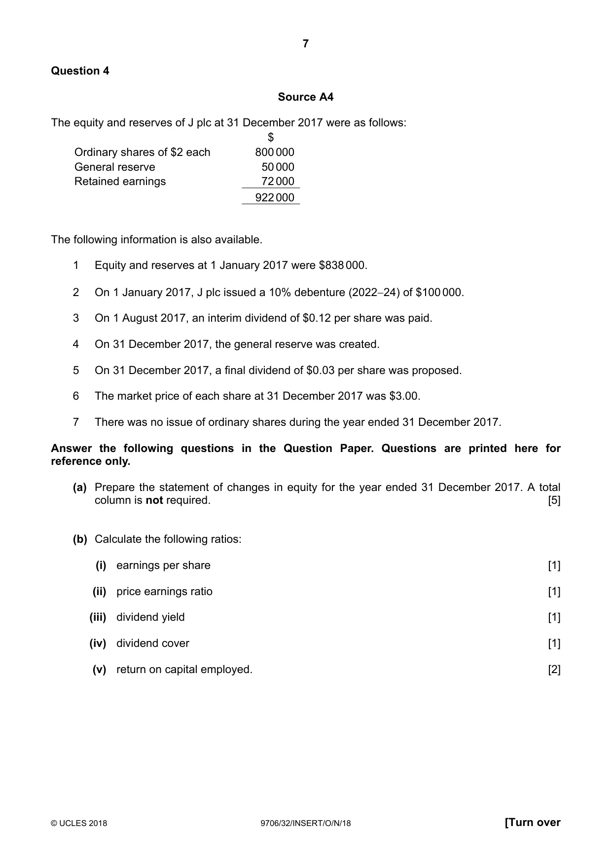 Cambridge A Level Accounting 9706 2018 Oct/Nov Paper 3 · Variant 2 question paper, page 7 of 12