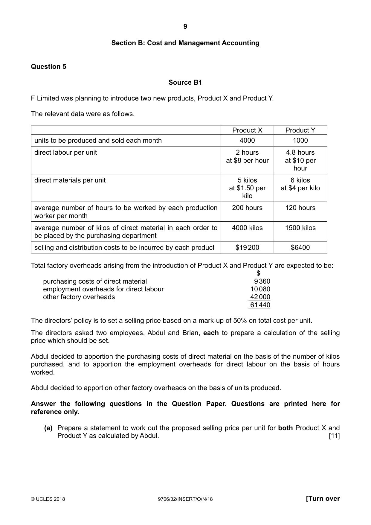 Cambridge A Level Accounting 9706 2018 Oct/Nov Paper 3 · Variant 2 question paper, page 9 of 12