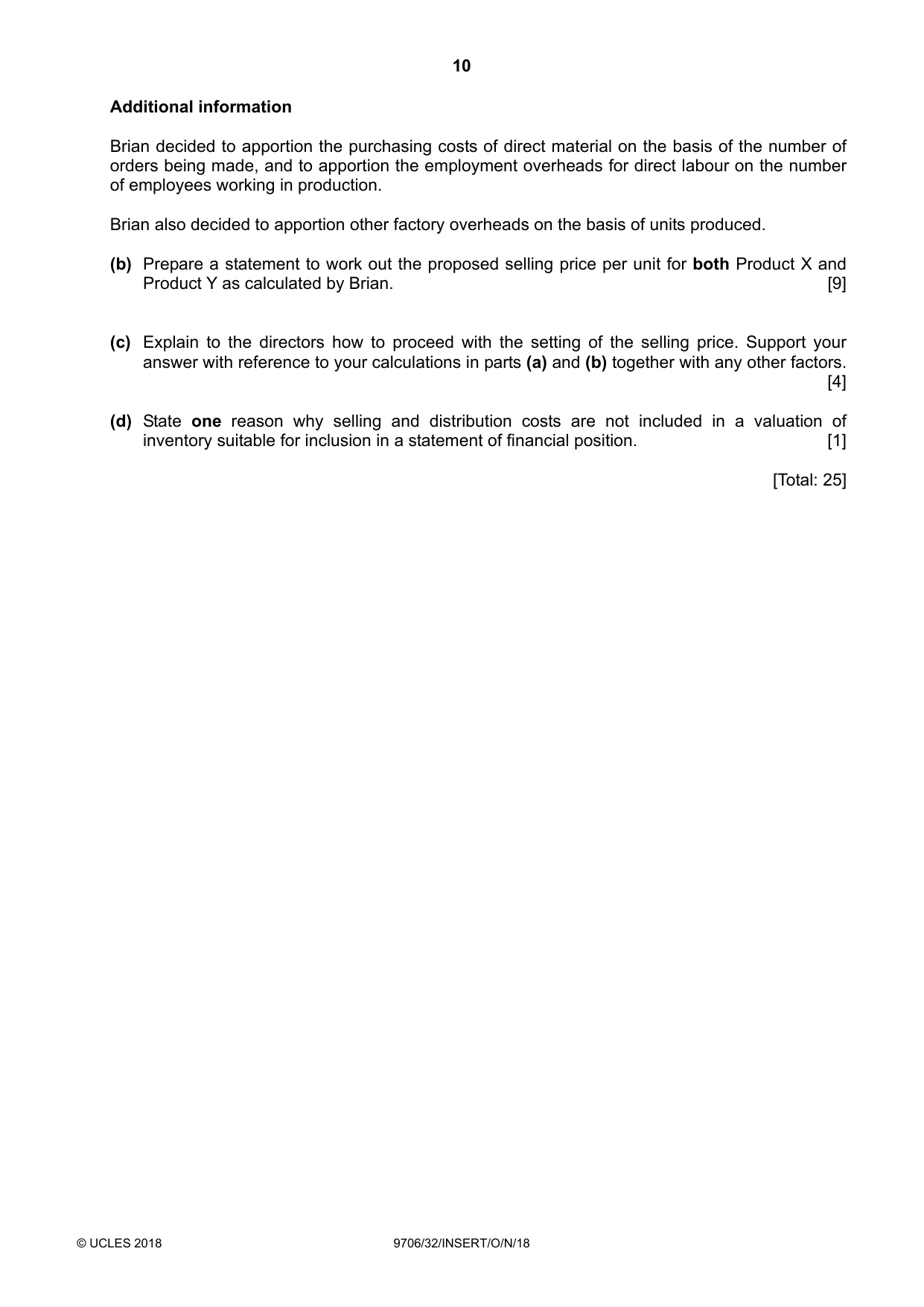 Cambridge A Level Accounting 9706 2018 Oct/Nov Paper 3 · Variant 2 question paper, page 10 of 12