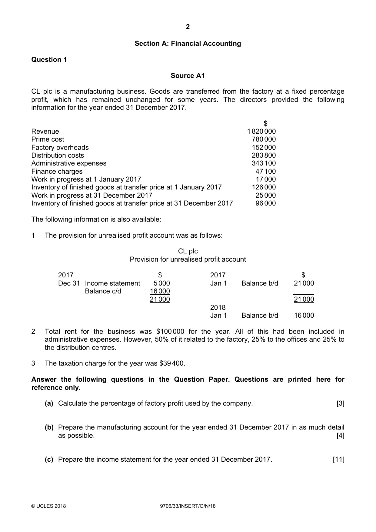 Cambridge A Level Accounting 9706 2018 Oct/Nov Paper 3 · Variant 3 question paper, page 2 of 12