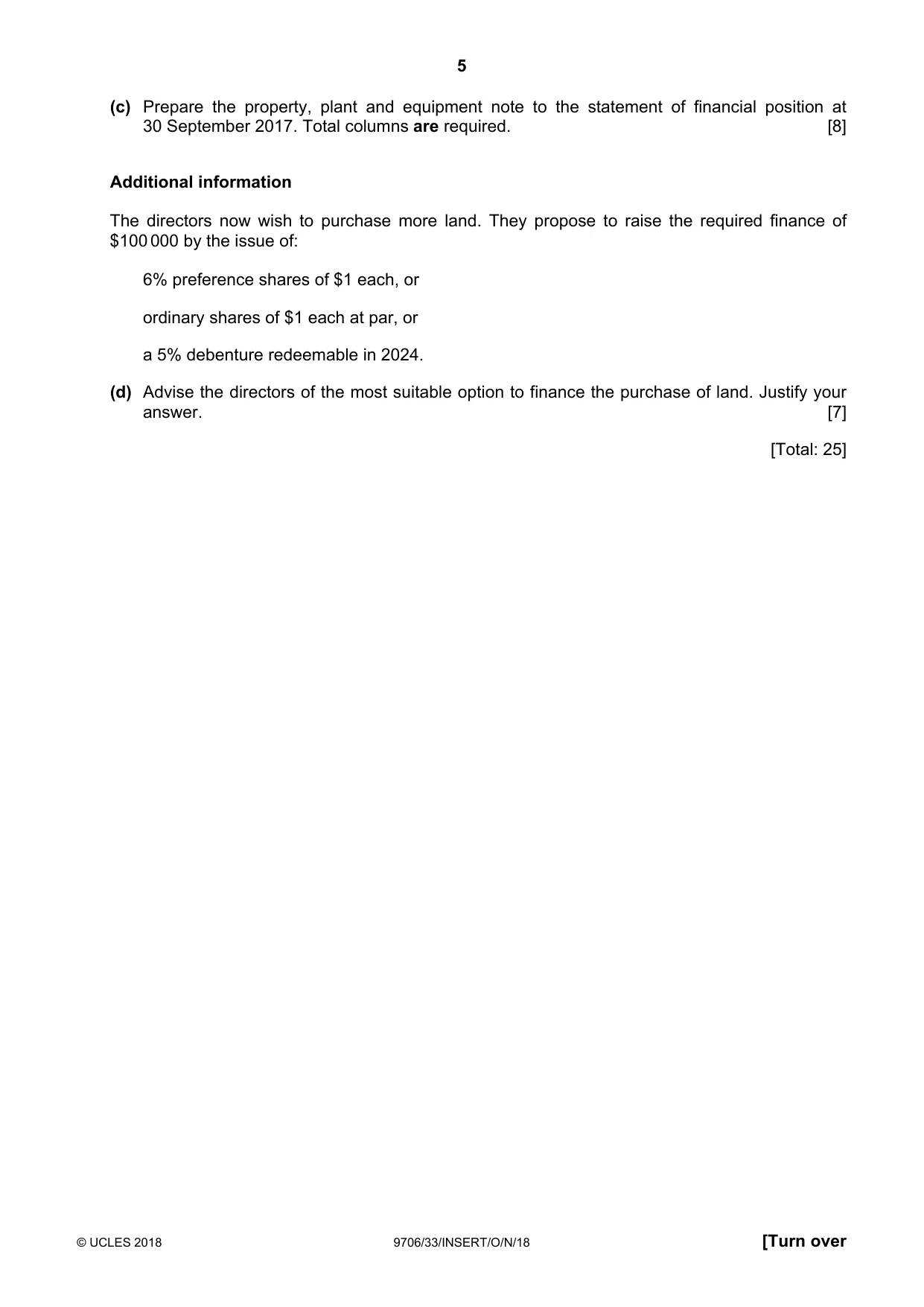 Cambridge A Level Accounting 9706 2018 Oct/Nov Paper 3 · Variant 3 question paper, page 5 of 12