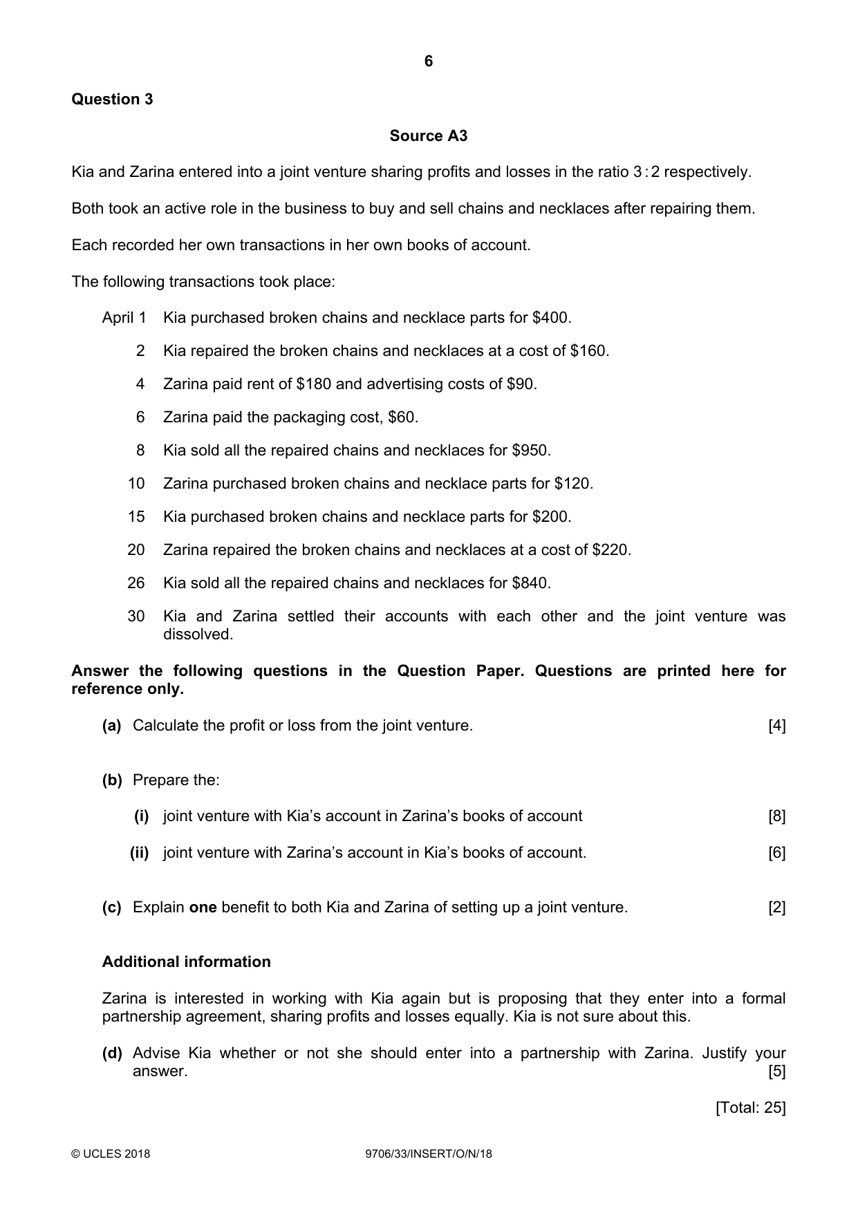 Cambridge A Level Accounting 9706 2018 Oct/Nov Paper 3 · Variant 3 question paper, page 6 of 12