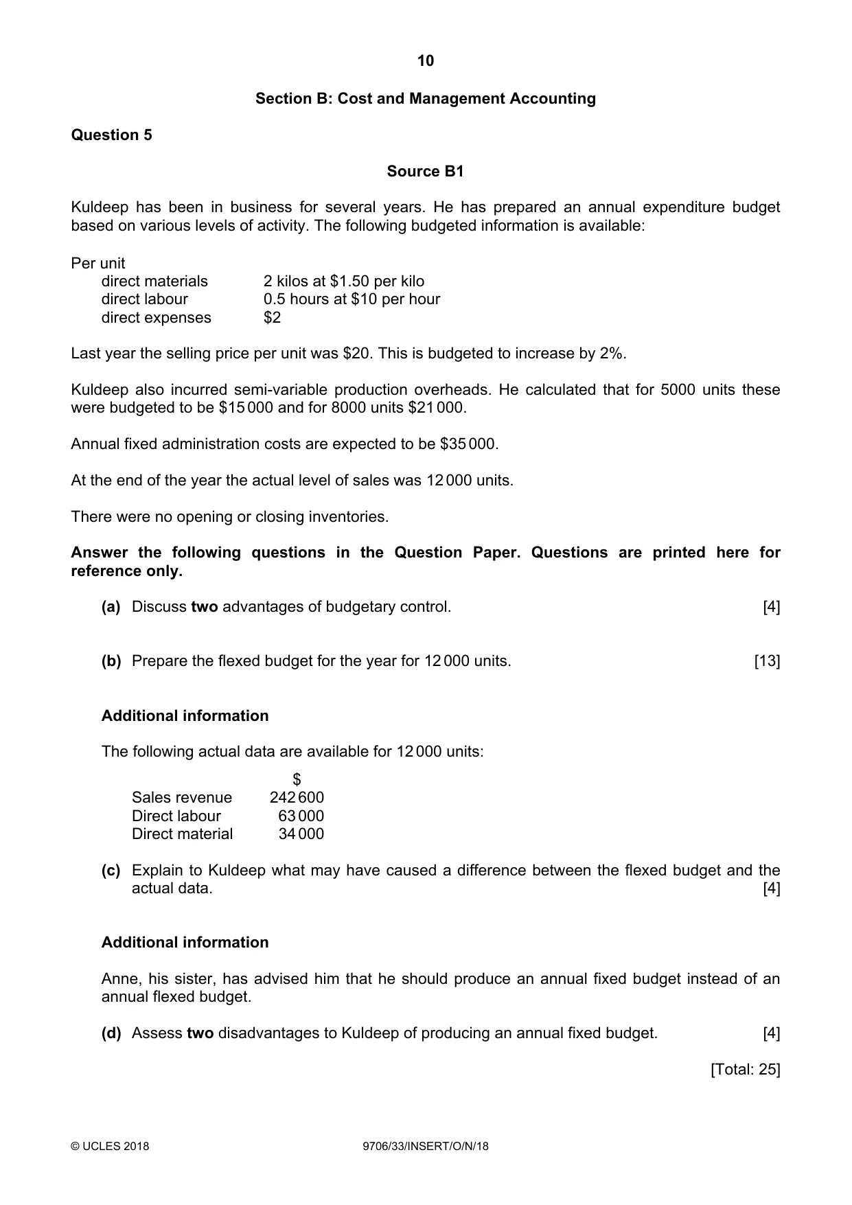 Cambridge A Level Accounting 9706 2018 Oct/Nov Paper 3 · Variant 3 question paper, page 10 of 12