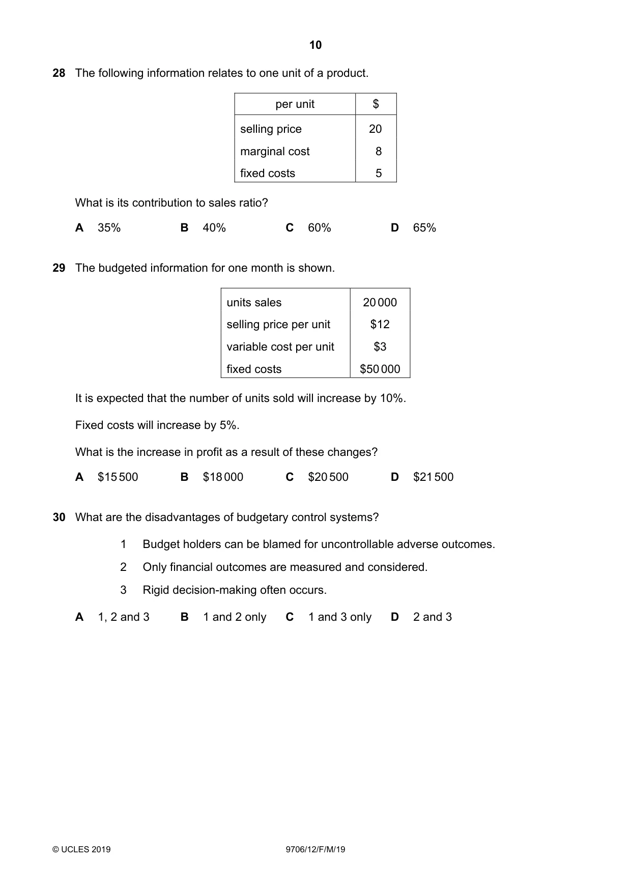 Cambridge A Level Accounting 9706 2019 Feb/March Paper 1 · Variant 2 question paper, page 10 of 12