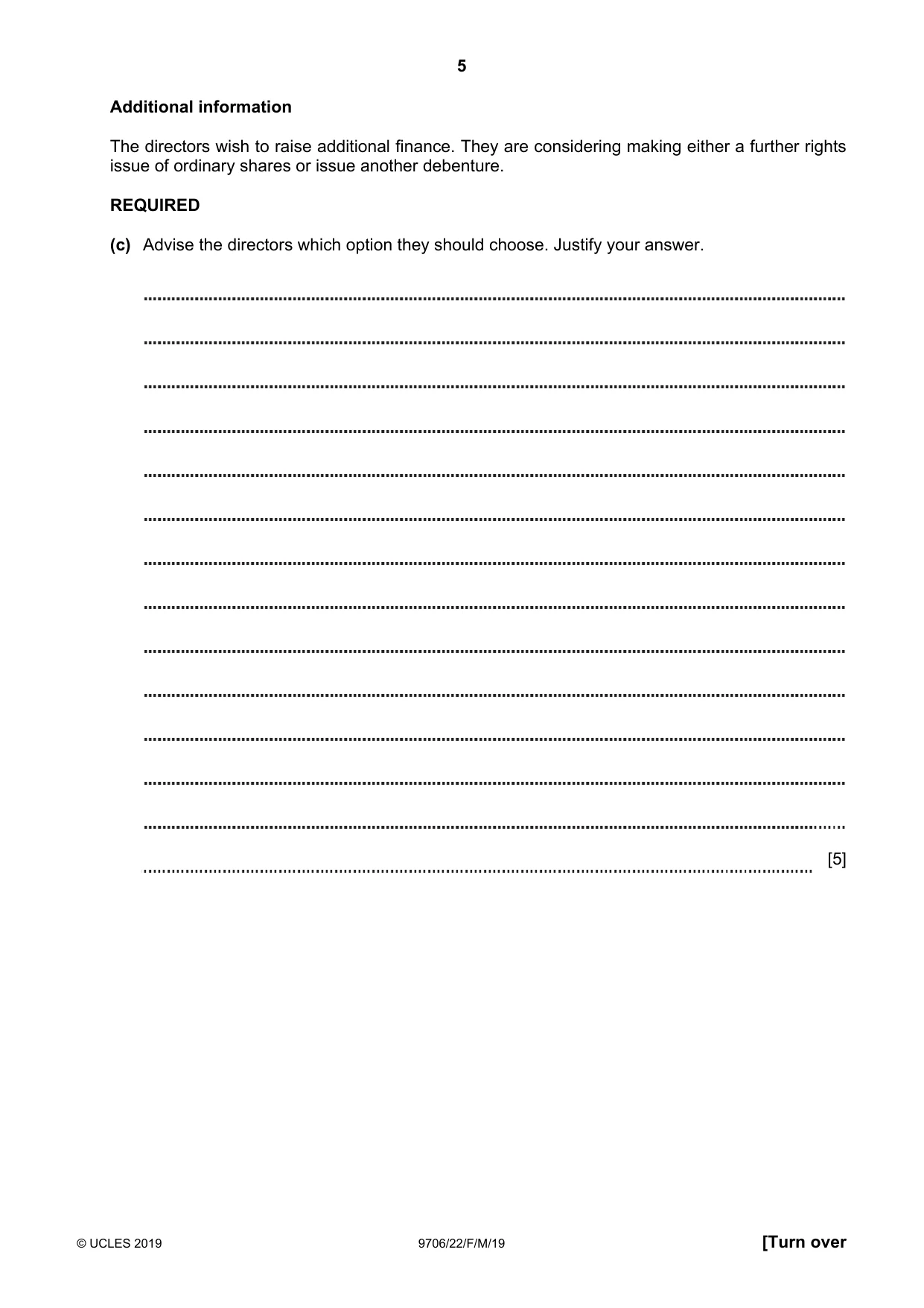Cambridge A Level Accounting 9706 2019 Feb/March Paper 2 · Variant 2 question paper, page 5 of 20