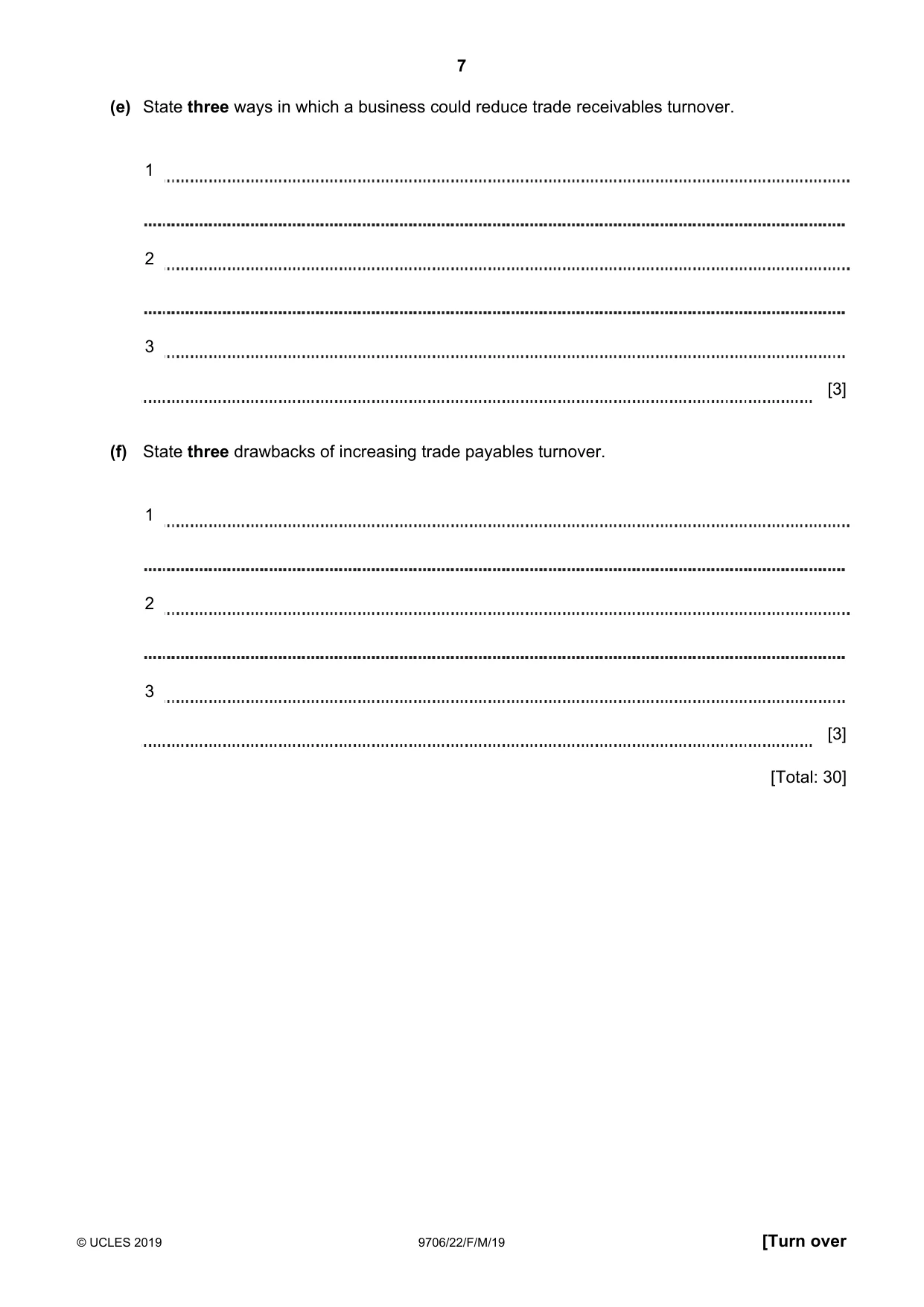 Cambridge A Level Accounting 9706 2019 Feb/March Paper 2 · Variant 2 question paper, page 7 of 20