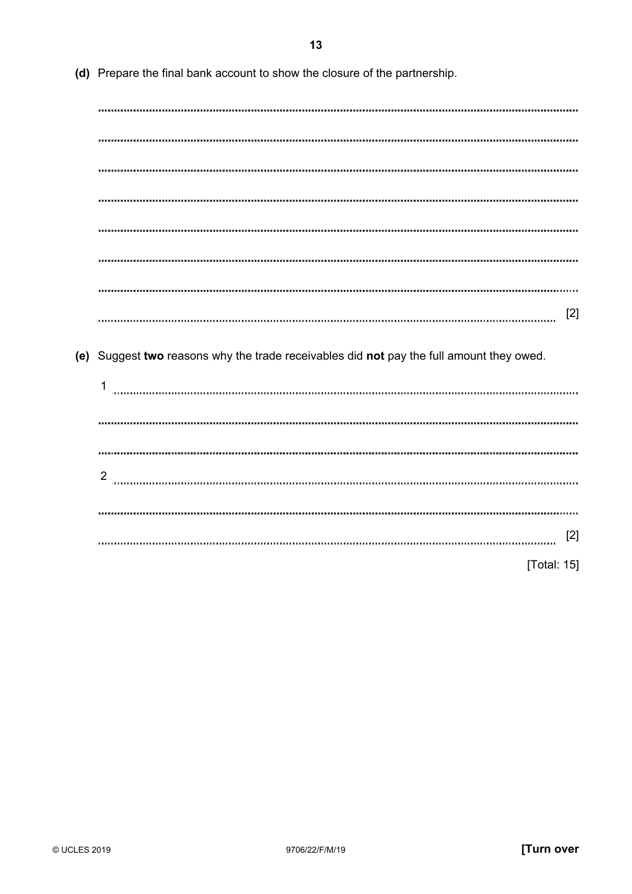 Cambridge A Level Accounting 9706 2019 Feb/March Paper 2 · Variant 2 question paper, page 13 of 20